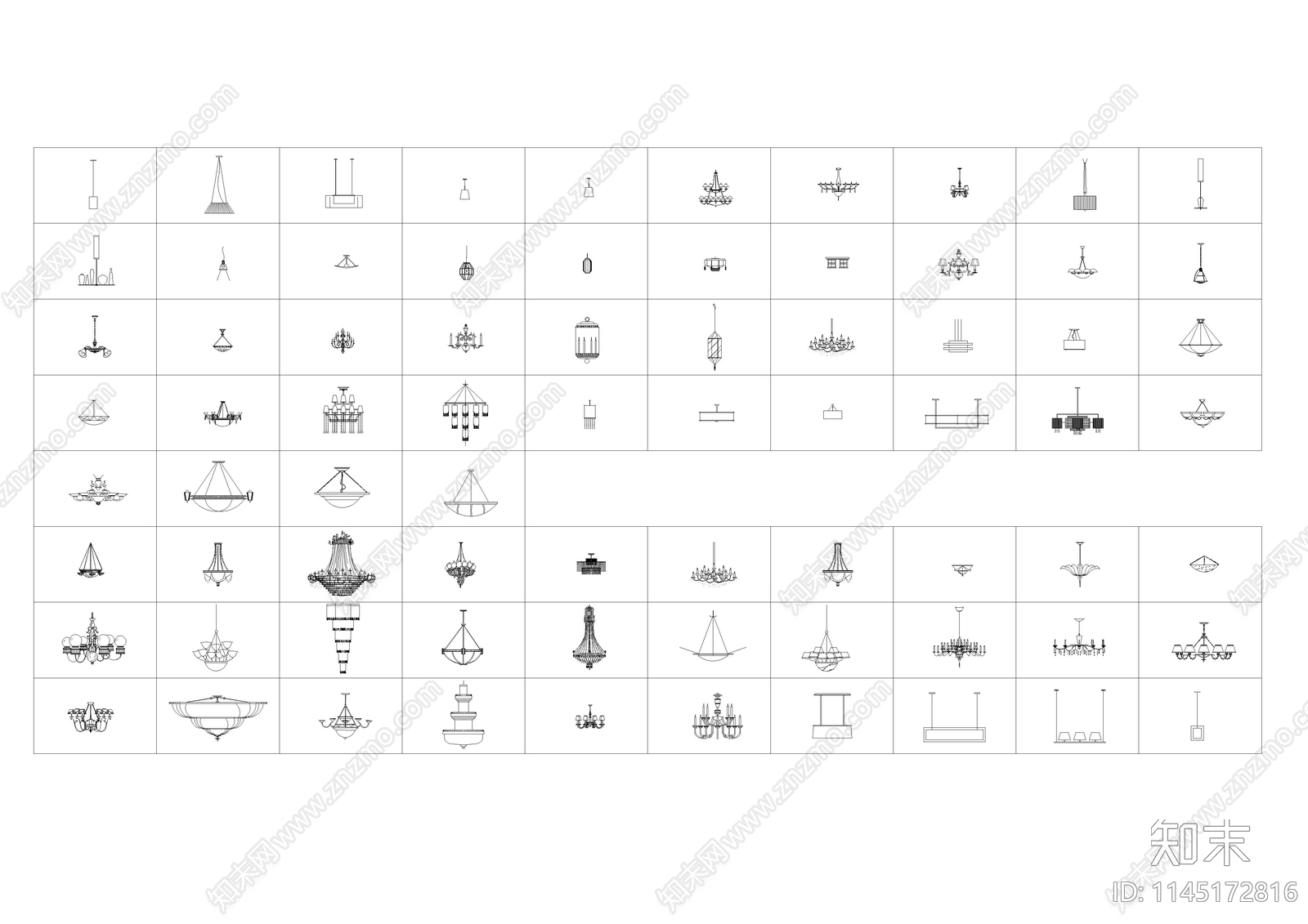 千款灯具立面图块cad施工图下载【ID:1145172816】