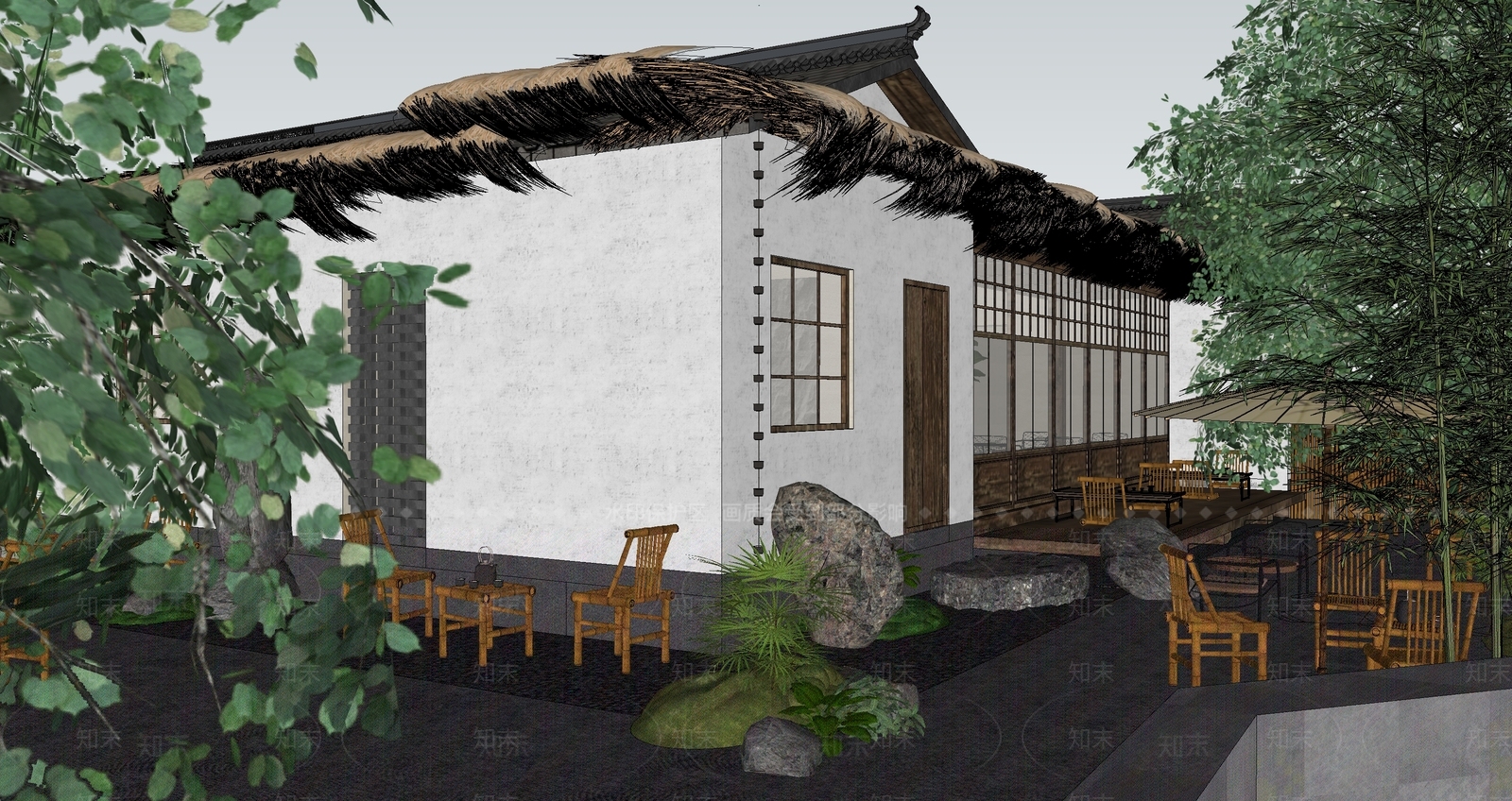 新中式茶馆SU模型下载【ID:1145180076】