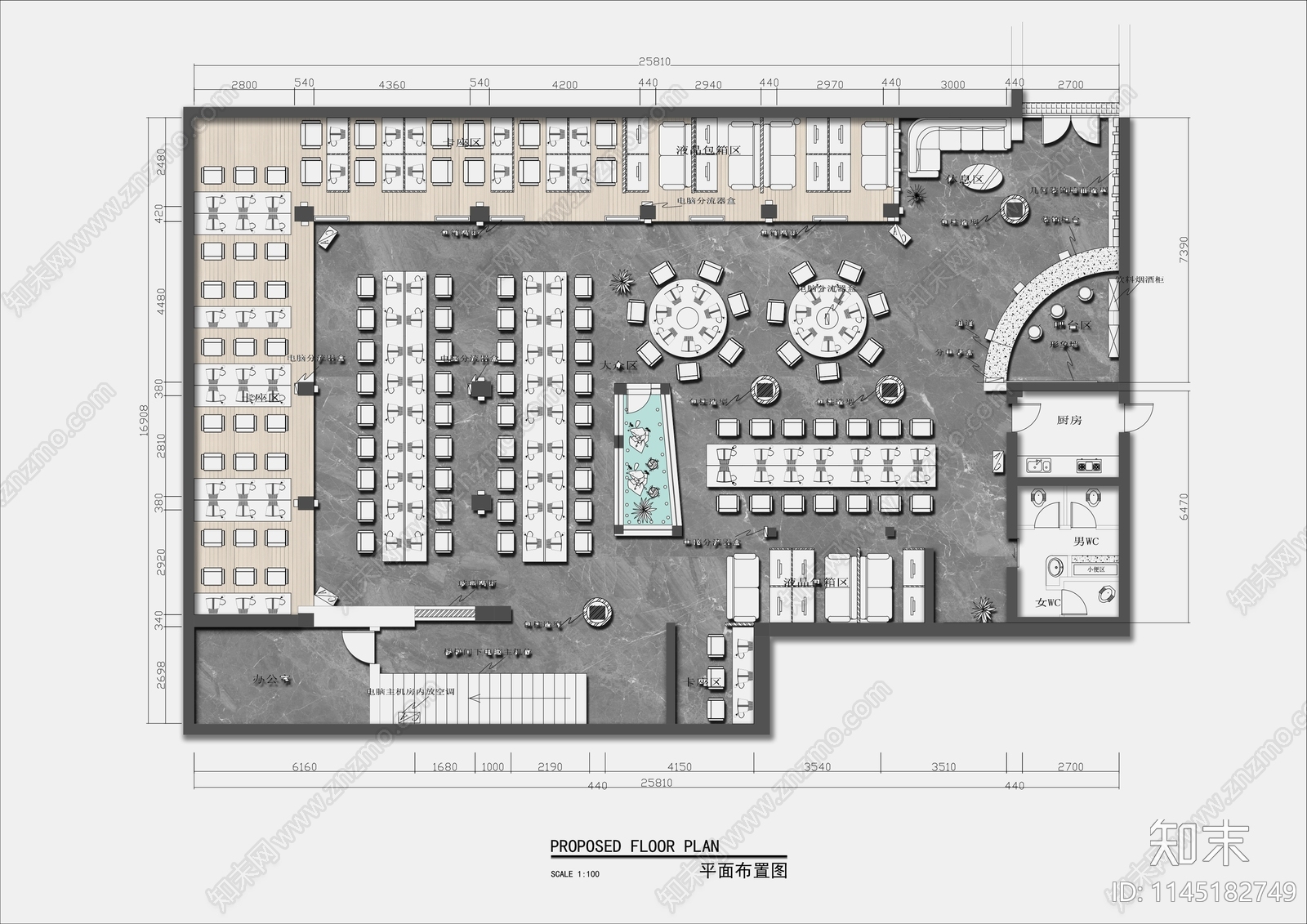 400㎡网咖平面施工图下载【ID:1145182749】