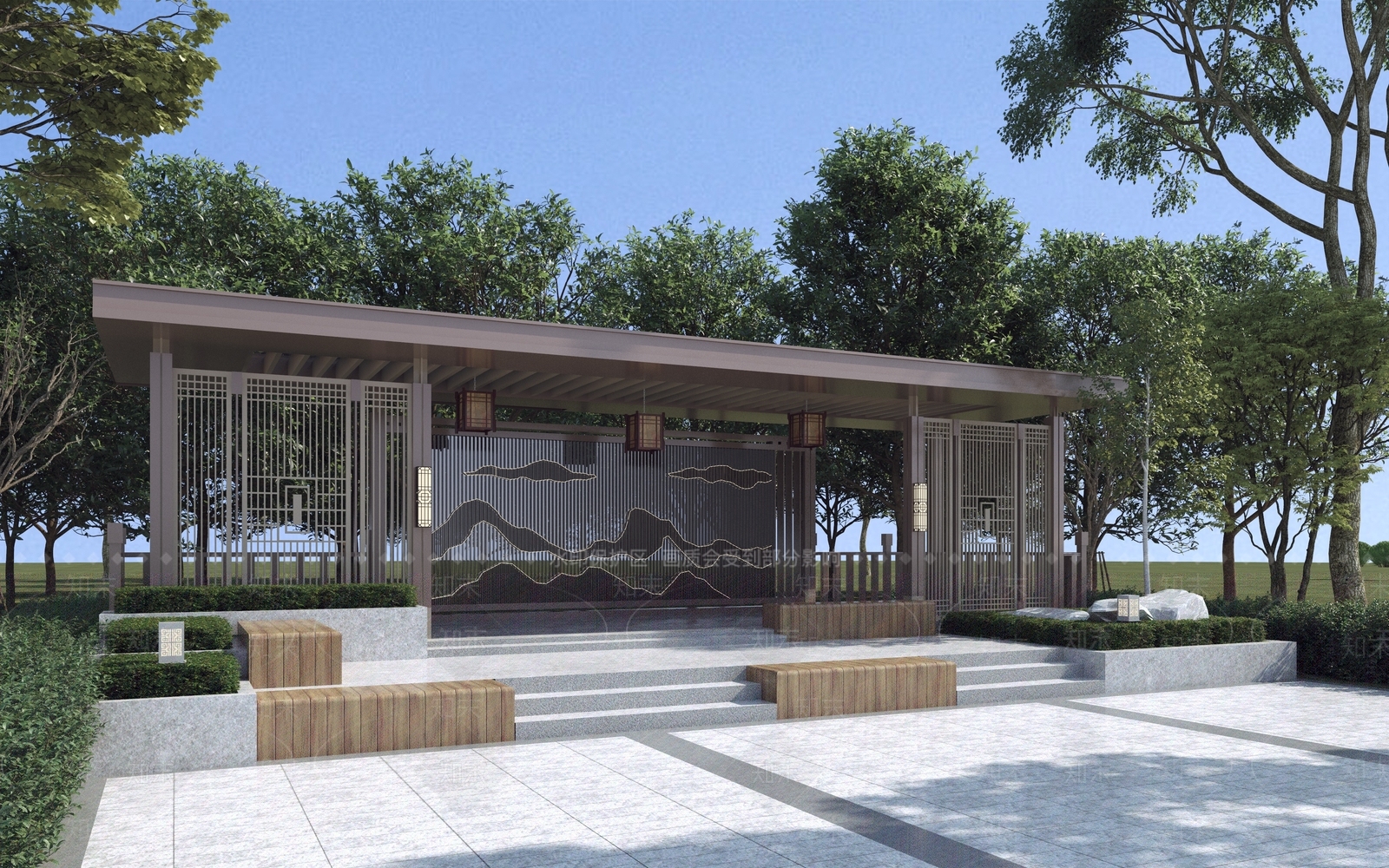 新中式廊架3D模型下载【ID:1145184054】