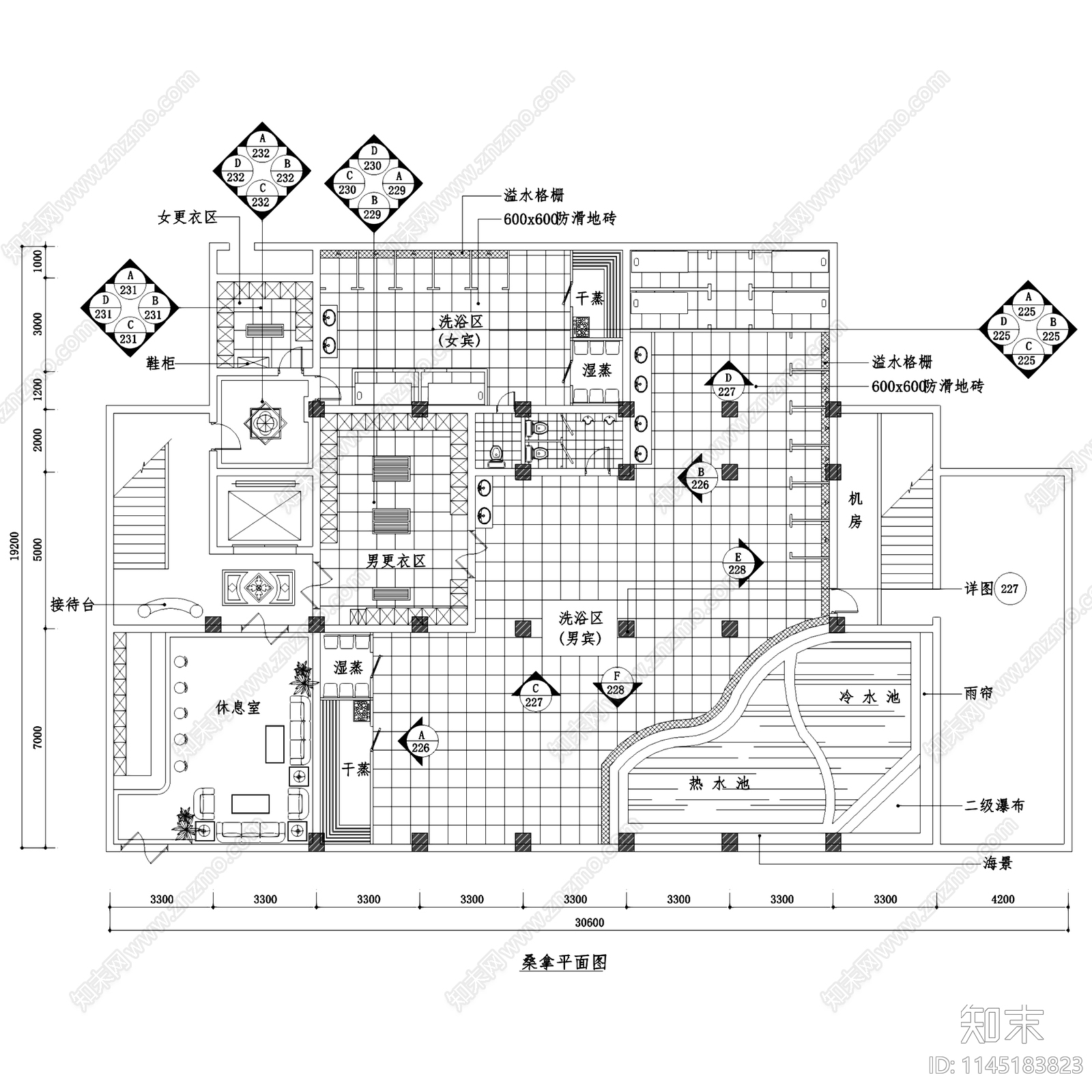 桑拿洗浴室内装饰详图cad施工图下载【ID:1145183823】