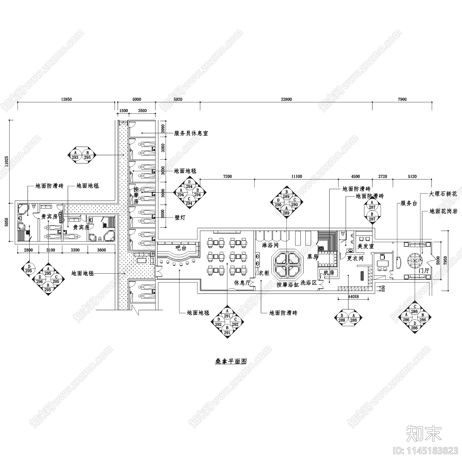 桑拿洗浴室内装饰详图cad施工图下载【ID:1145183823】