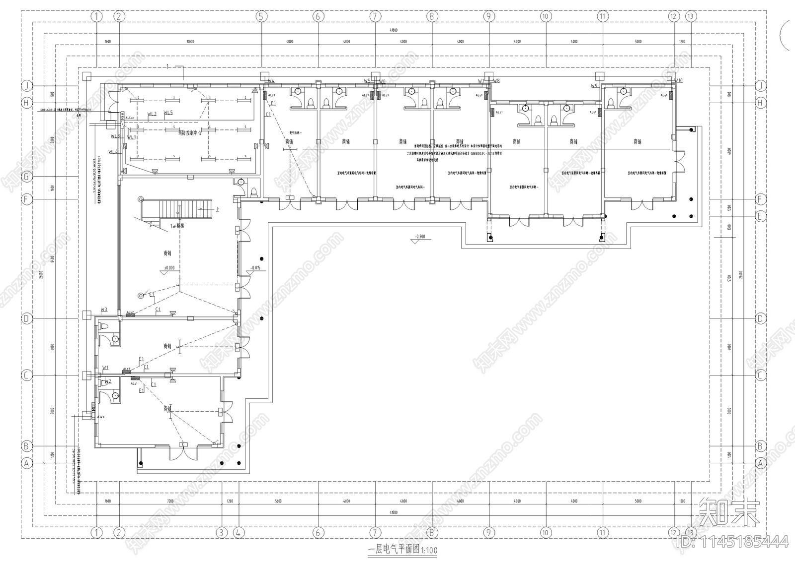 仿古中式街区建筑电气设计cad施工图下载【ID:1145185444】