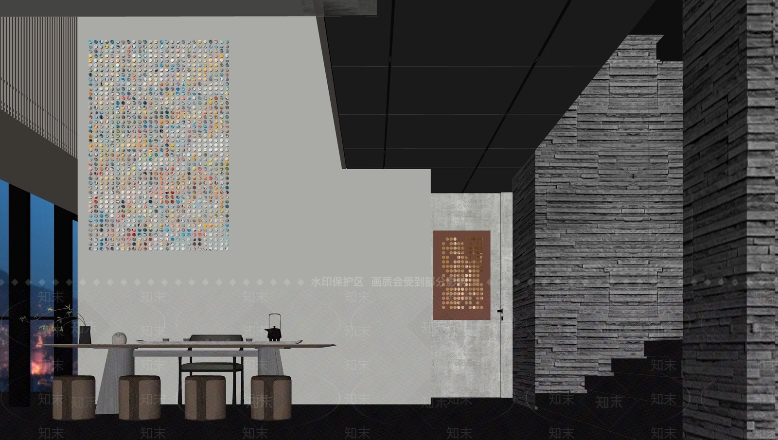 新中式酒店大堂SU模型下载【ID:1145185680】