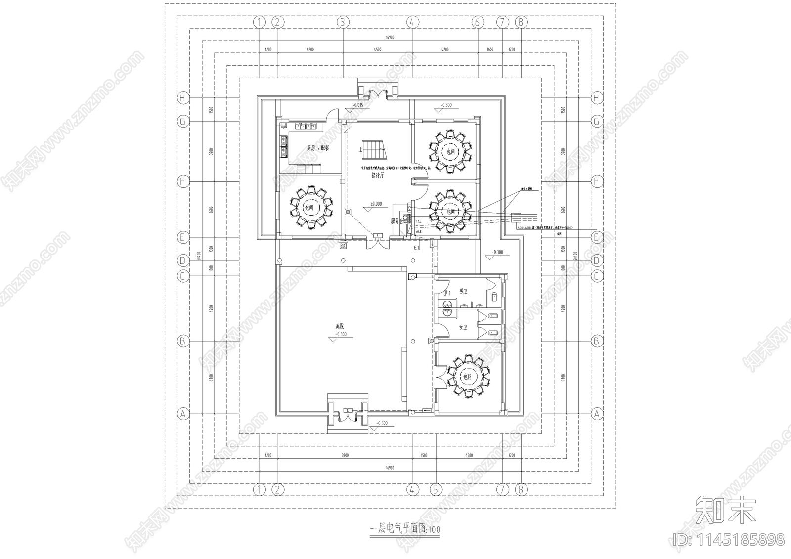 仿古中式商业街区建筑电气设计cad施工图下载【ID:1145185898】