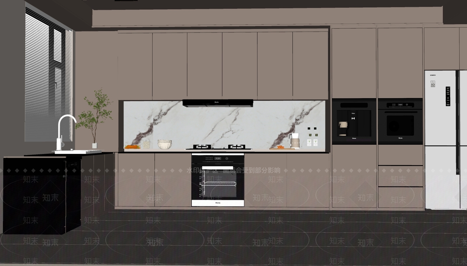 现代封闭式厨房SU模型下载【ID:1145186231】