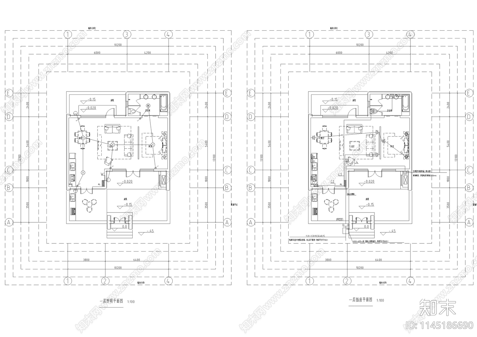 仿古中式合院别墅电气设计施工图下载【ID:1145186690】