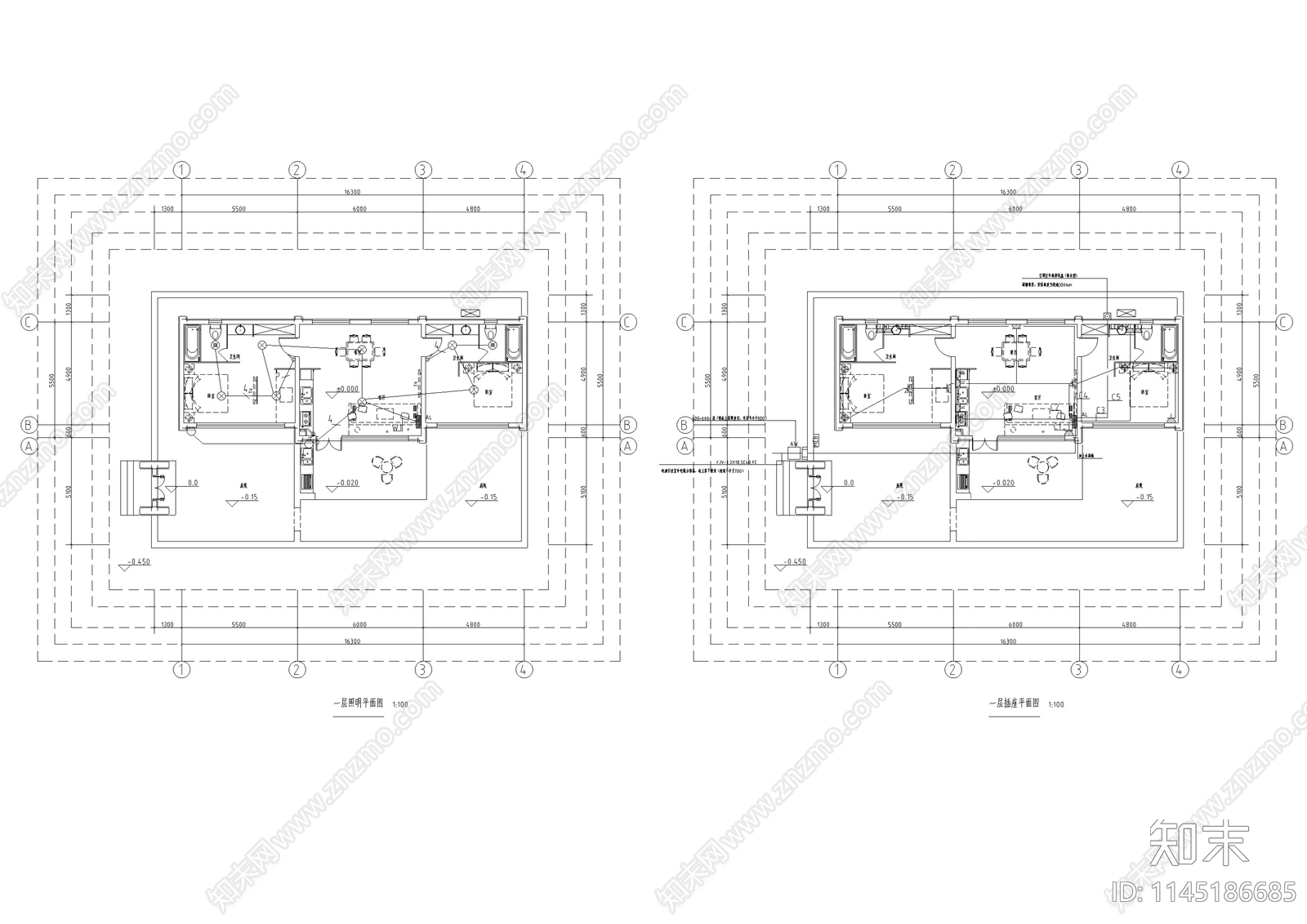 别墅建筑电气设计cad施工图下载【ID:1145186685】