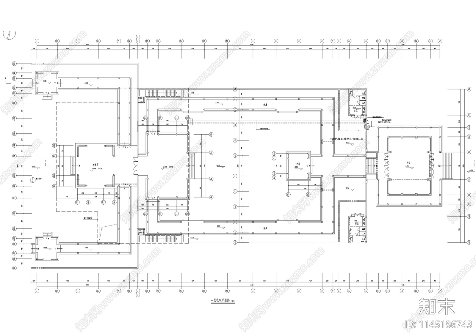 商业街区建筑电气设计cad施工图下载【ID:1145186743】