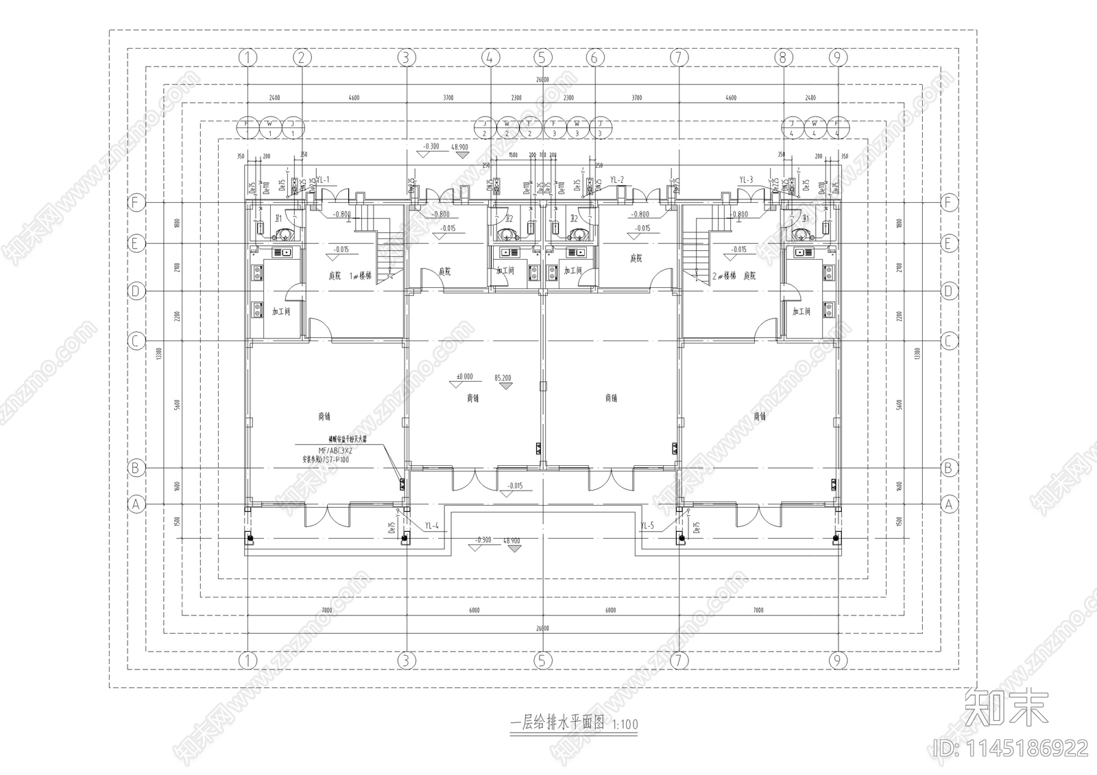 商业街区建筑给排水设计施工图下载【ID:1145186922】