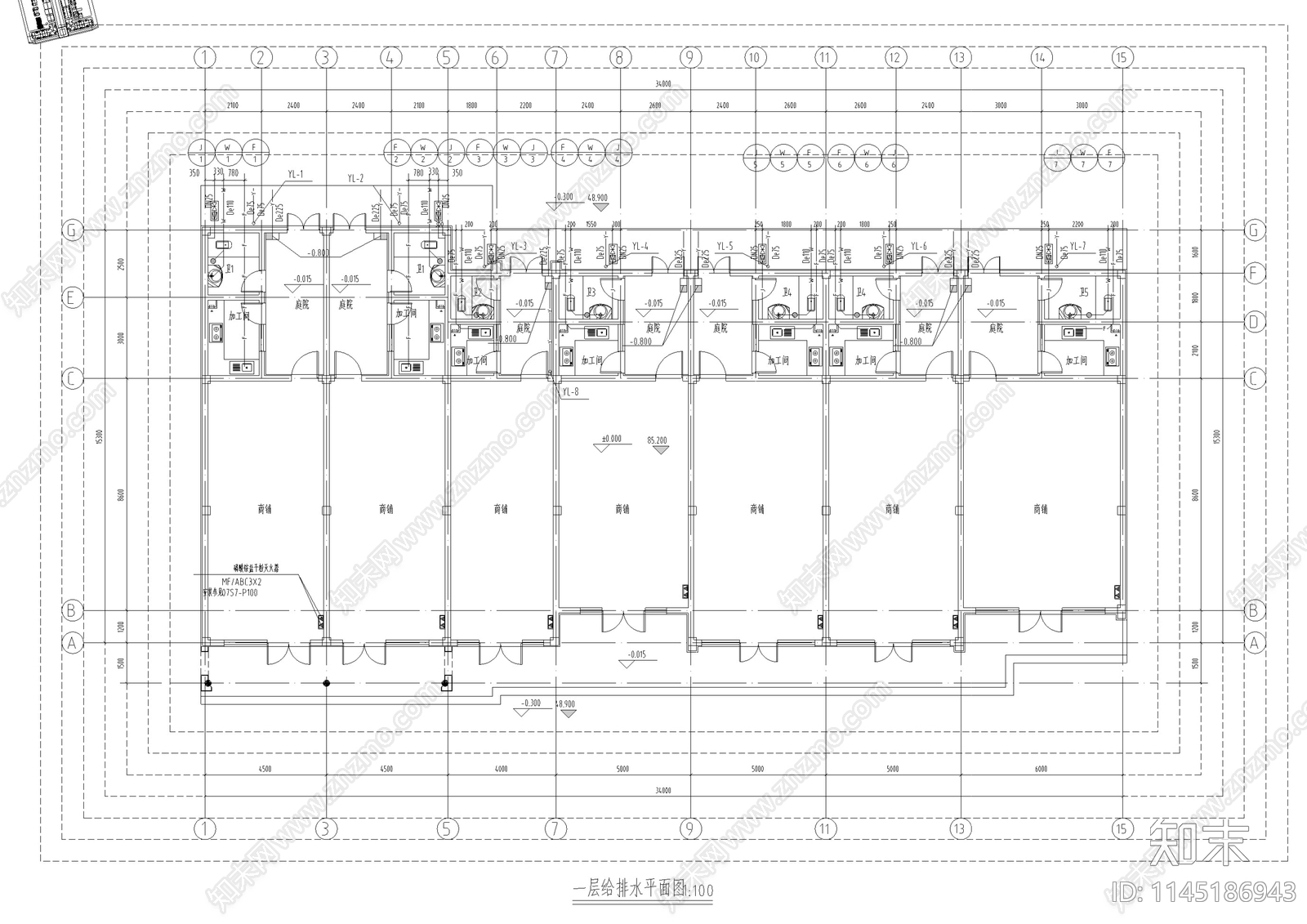 商业街区建筑给排水设计施工图下载【ID:1145186943】