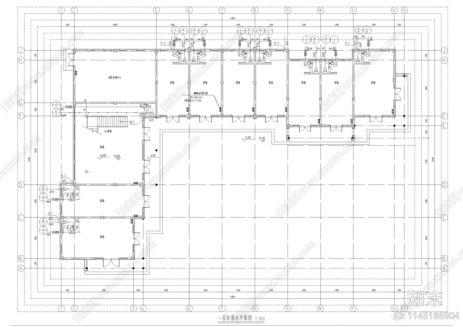 商业街区建筑给排水设计施工图下载【ID:1145186904】