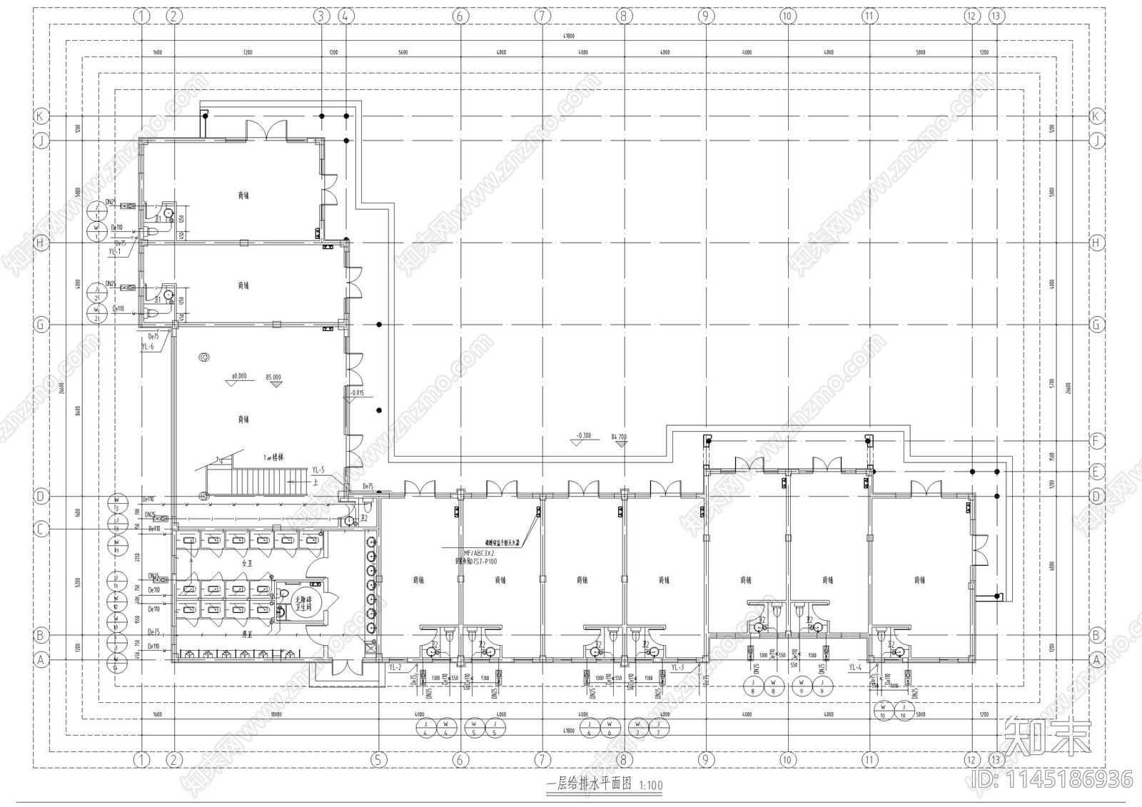 商业街区建筑给排水设计施工图下载【ID:1145186936】