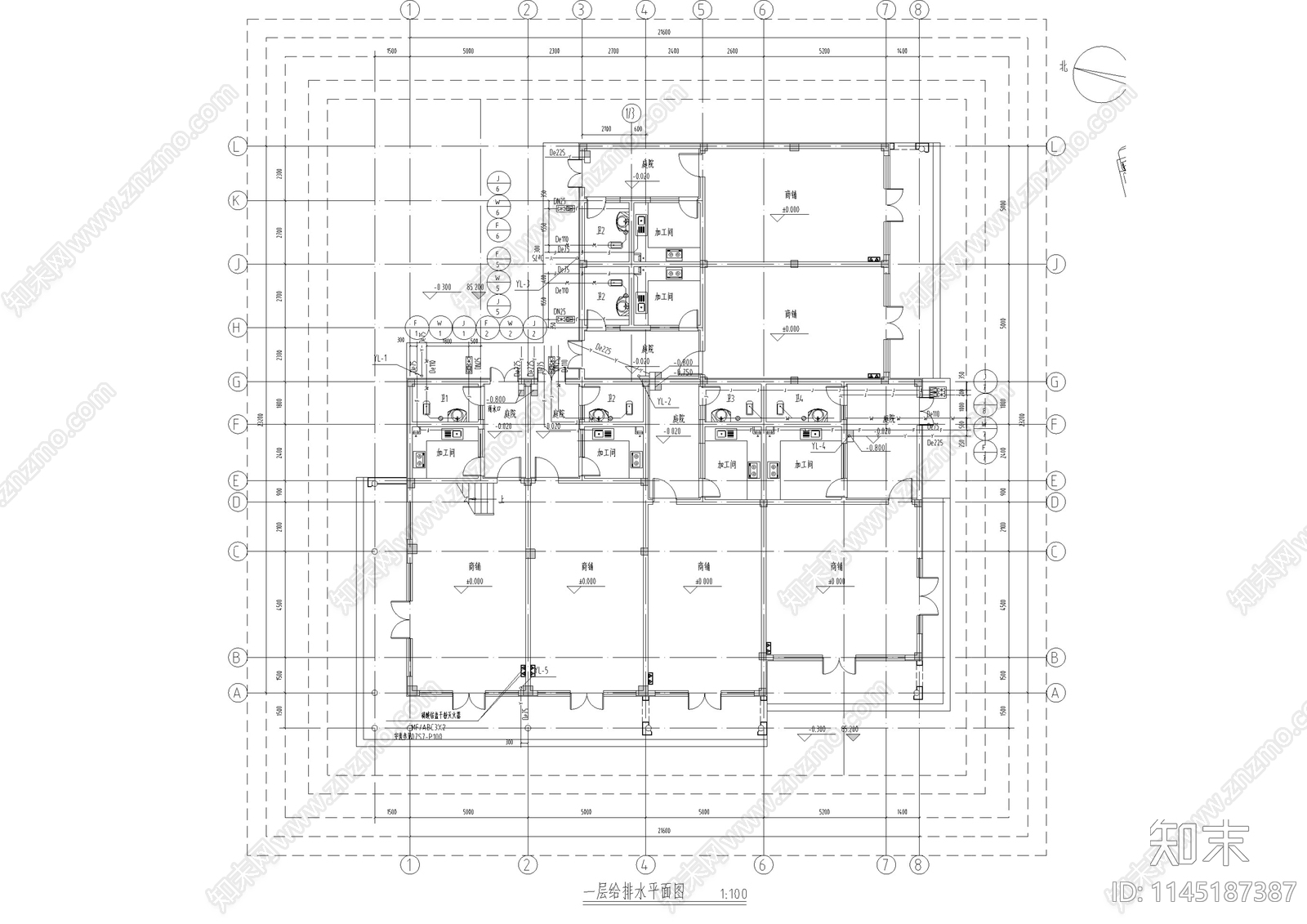 商业街区建筑给排水设计施工图下载【ID:1145187387】