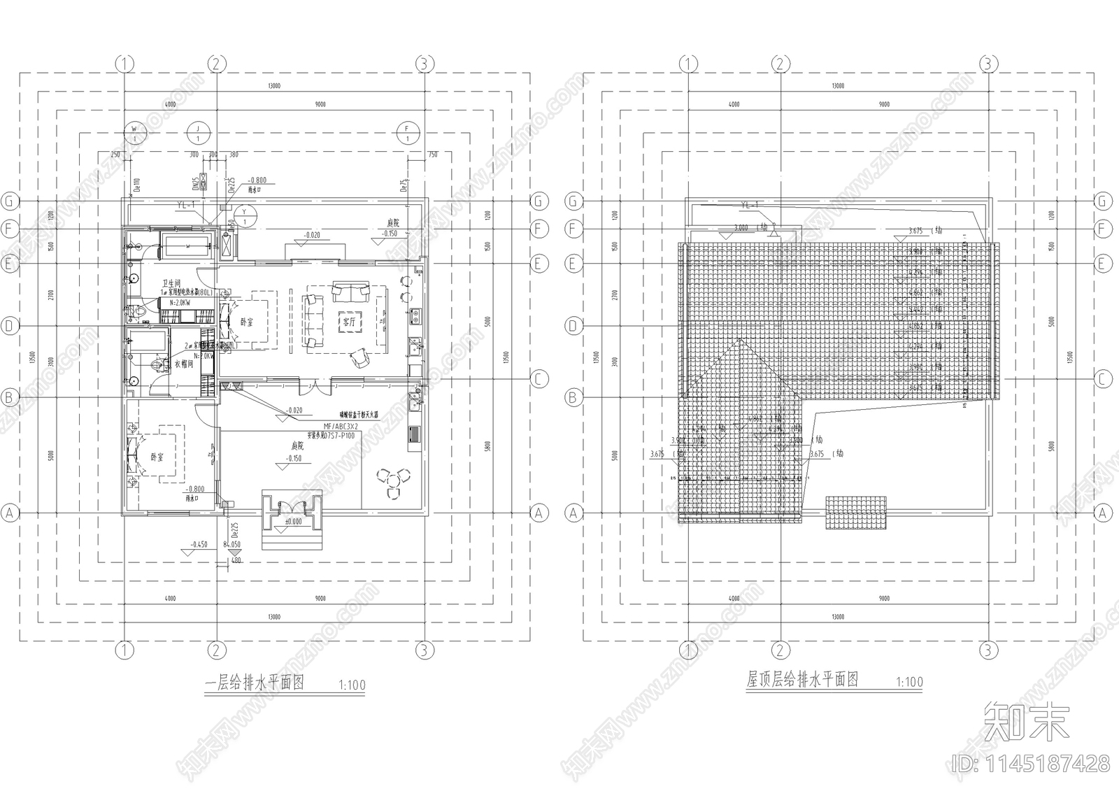 别墅建筑给排水设计施工图下载【ID:1145187428】