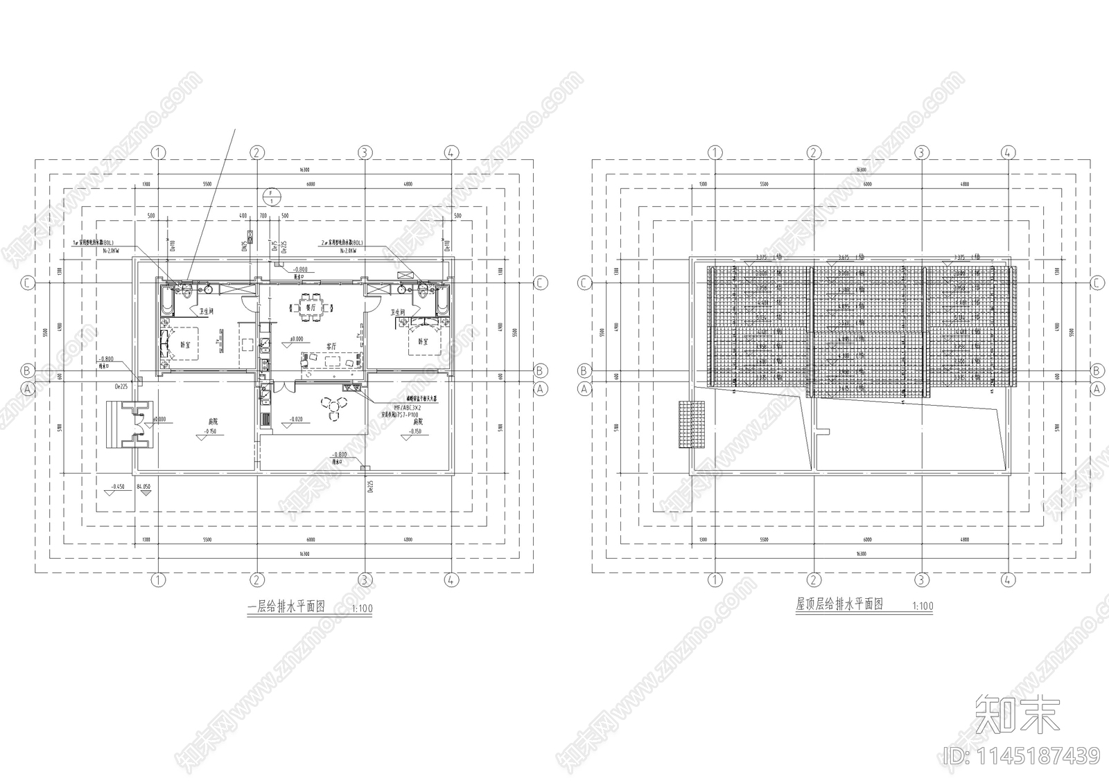 别墅建筑给排水设计cad施工图下载【ID:1145187439】