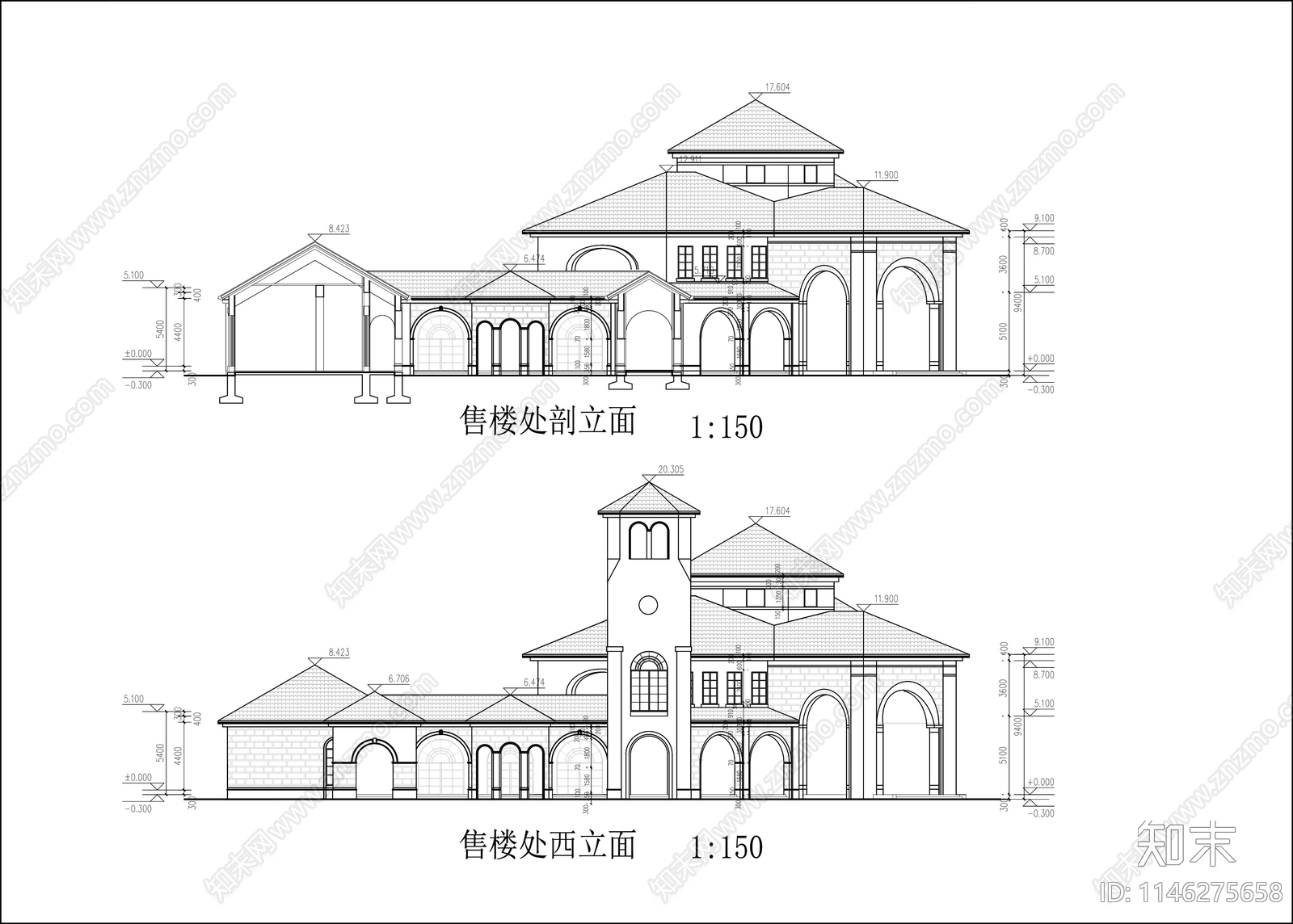 售楼处建筑cad施工图下载【ID:1146275658】