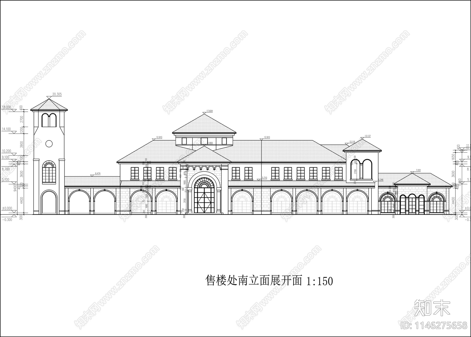 售楼处建筑cad施工图下载【ID:1146275658】