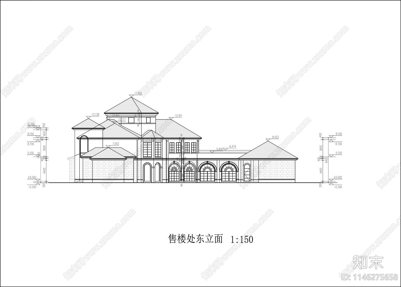 售楼处建筑cad施工图下载【ID:1146275658】