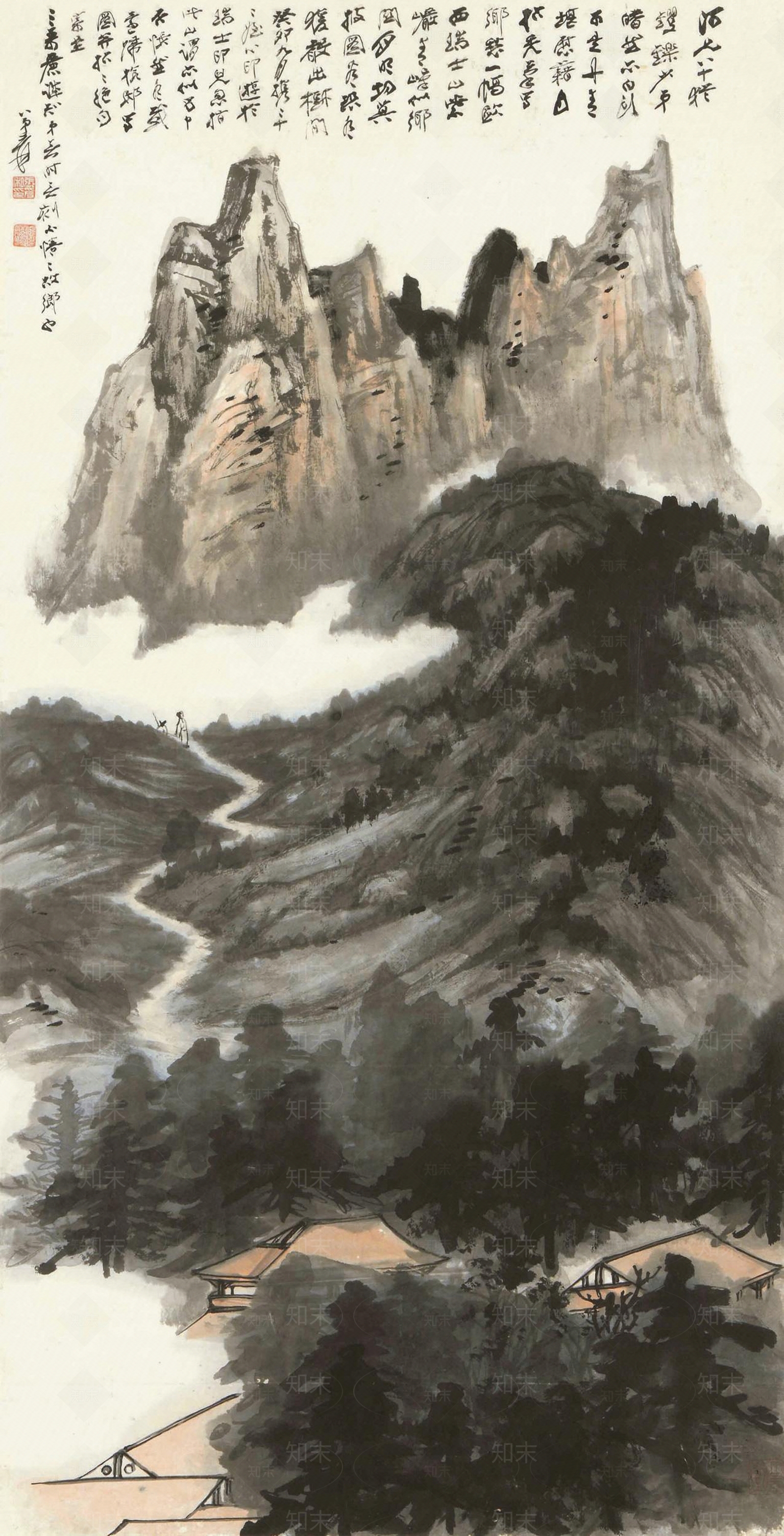 张大千携侄游瑞士山图贴图下载【ID:1145190332】