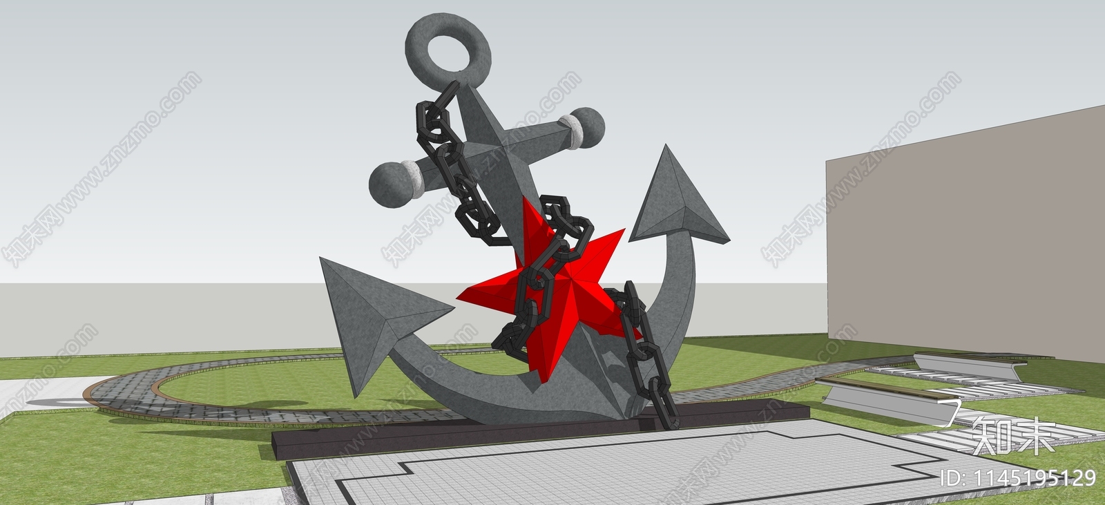 现代船锚雕塑小品SU模型下载【ID:1145195129】