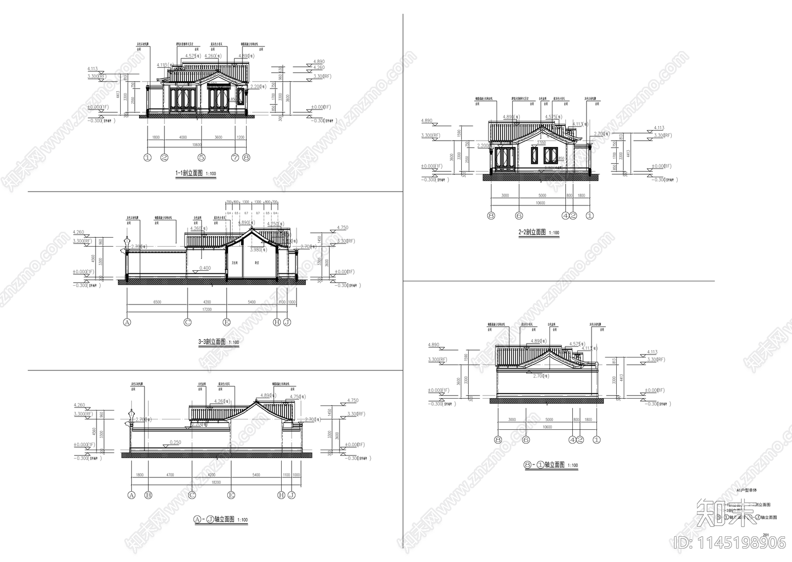 10套新中式古典名宿建筑cad施工图下载【ID:1145198906】