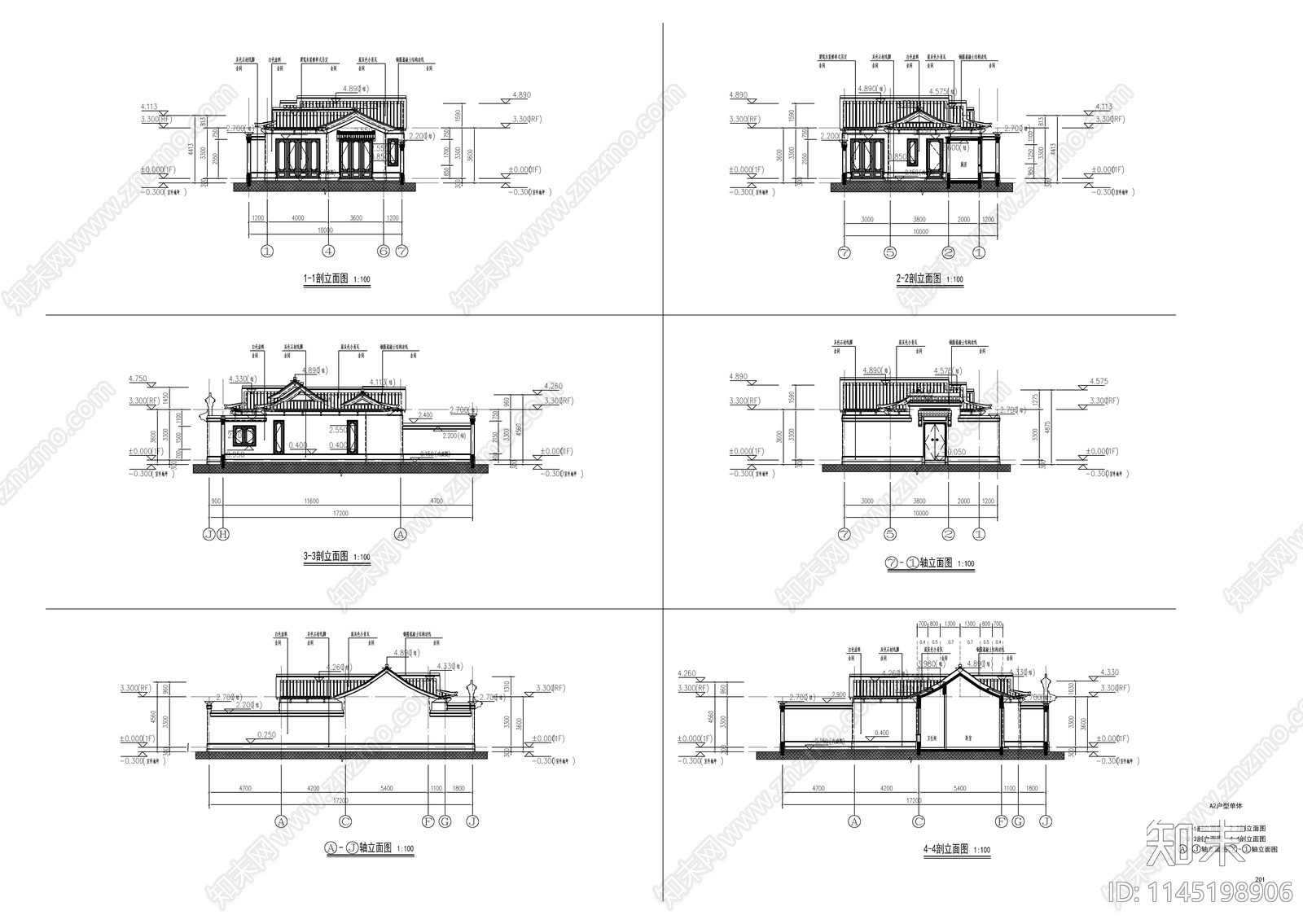 10套新中式古典名宿建筑cad施工图下载【ID:1145198906】