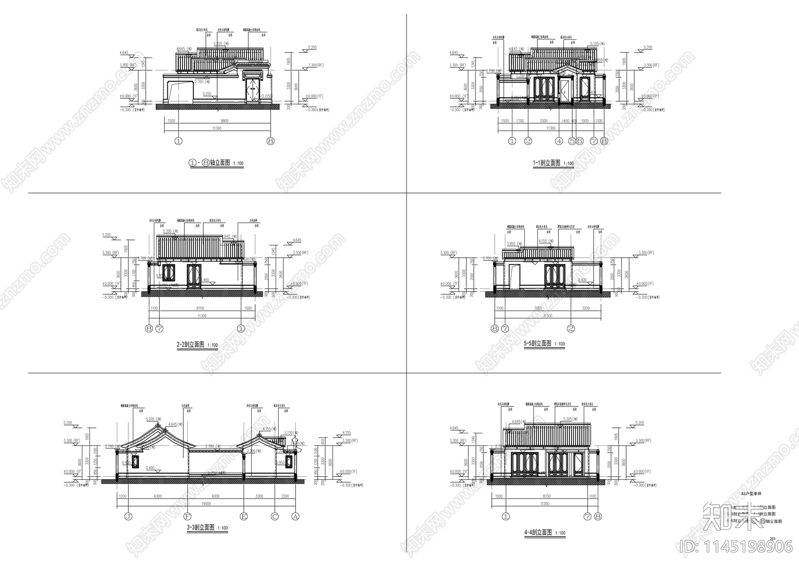 10套新中式古典名宿建筑cad施工图下载【ID:1145198906】