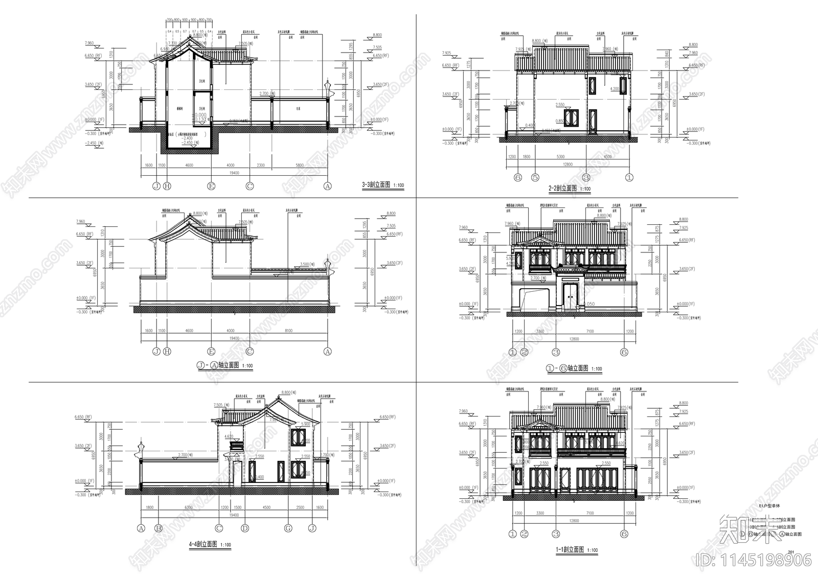 10套新中式古典名宿建筑cad施工图下载【ID:1145198906】