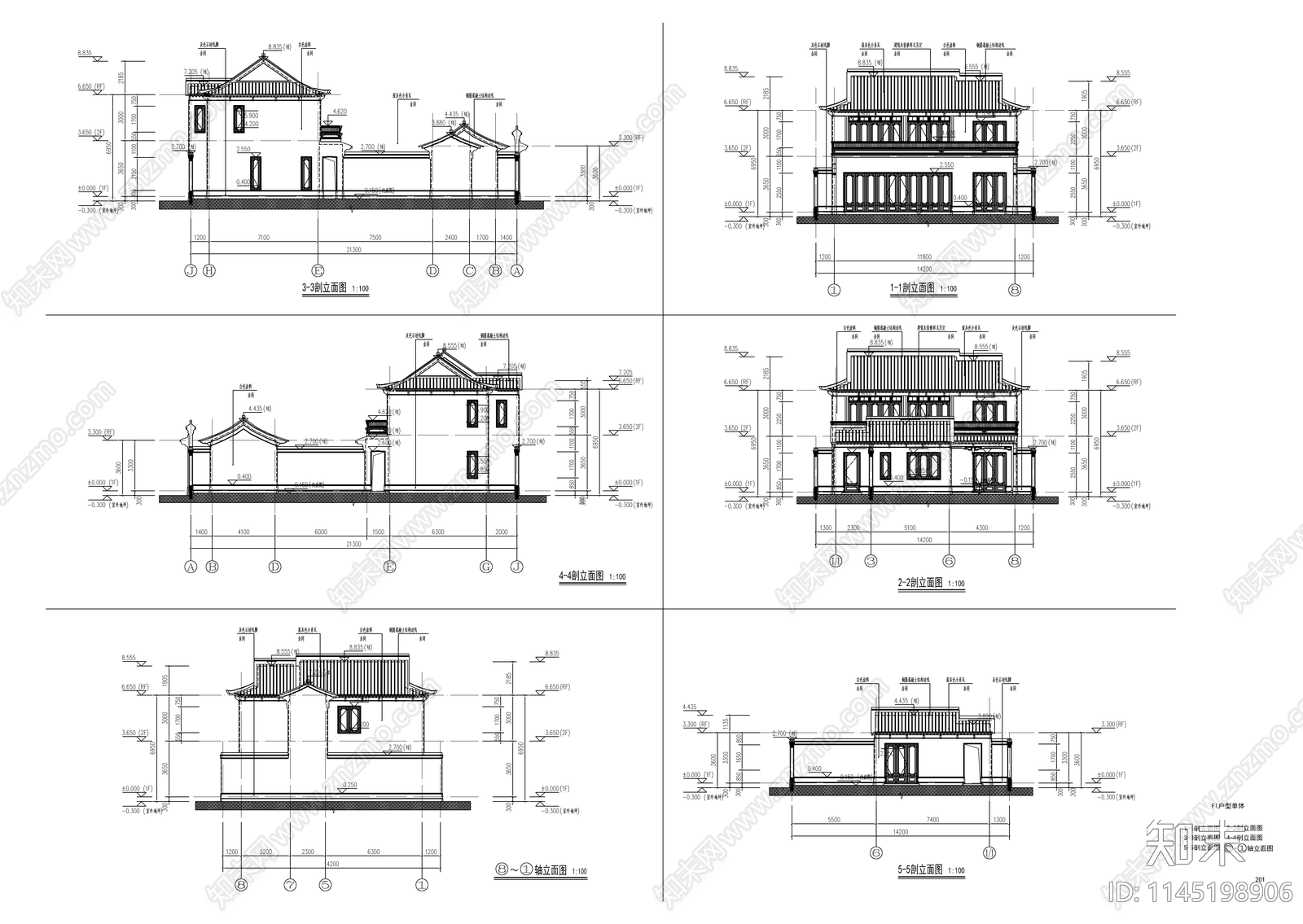 10套新中式古典名宿建筑cad施工图下载【ID:1145198906】