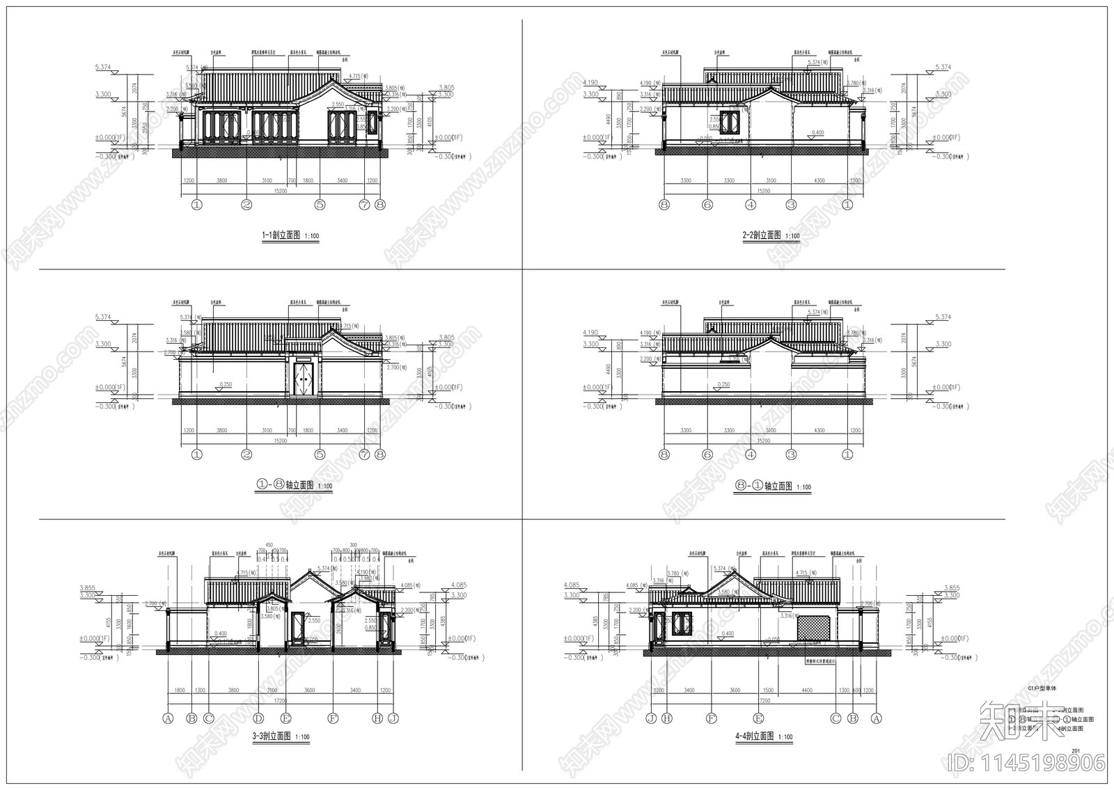 10套新中式古典名宿建筑cad施工图下载【ID:1145198906】