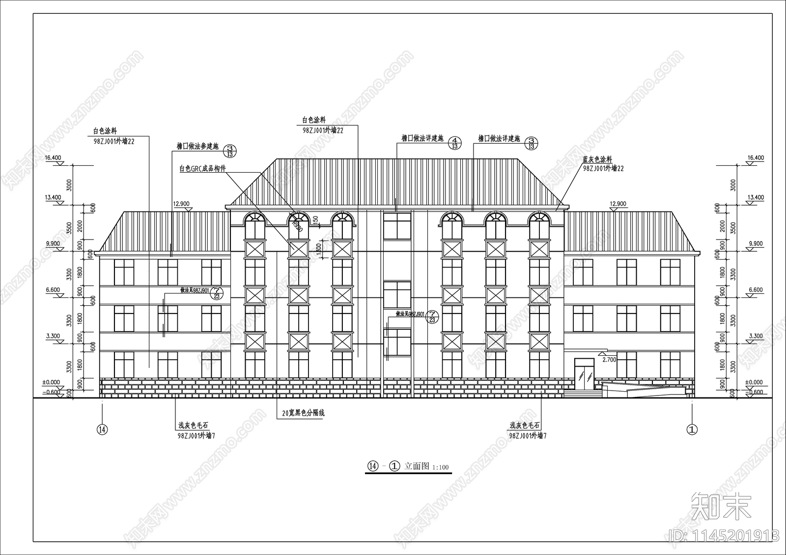 欧式多层办公楼cad施工图下载【ID:1145201913】