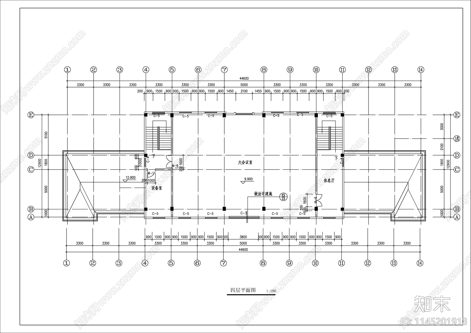 欧式多层办公楼cad施工图下载【ID:1145201913】