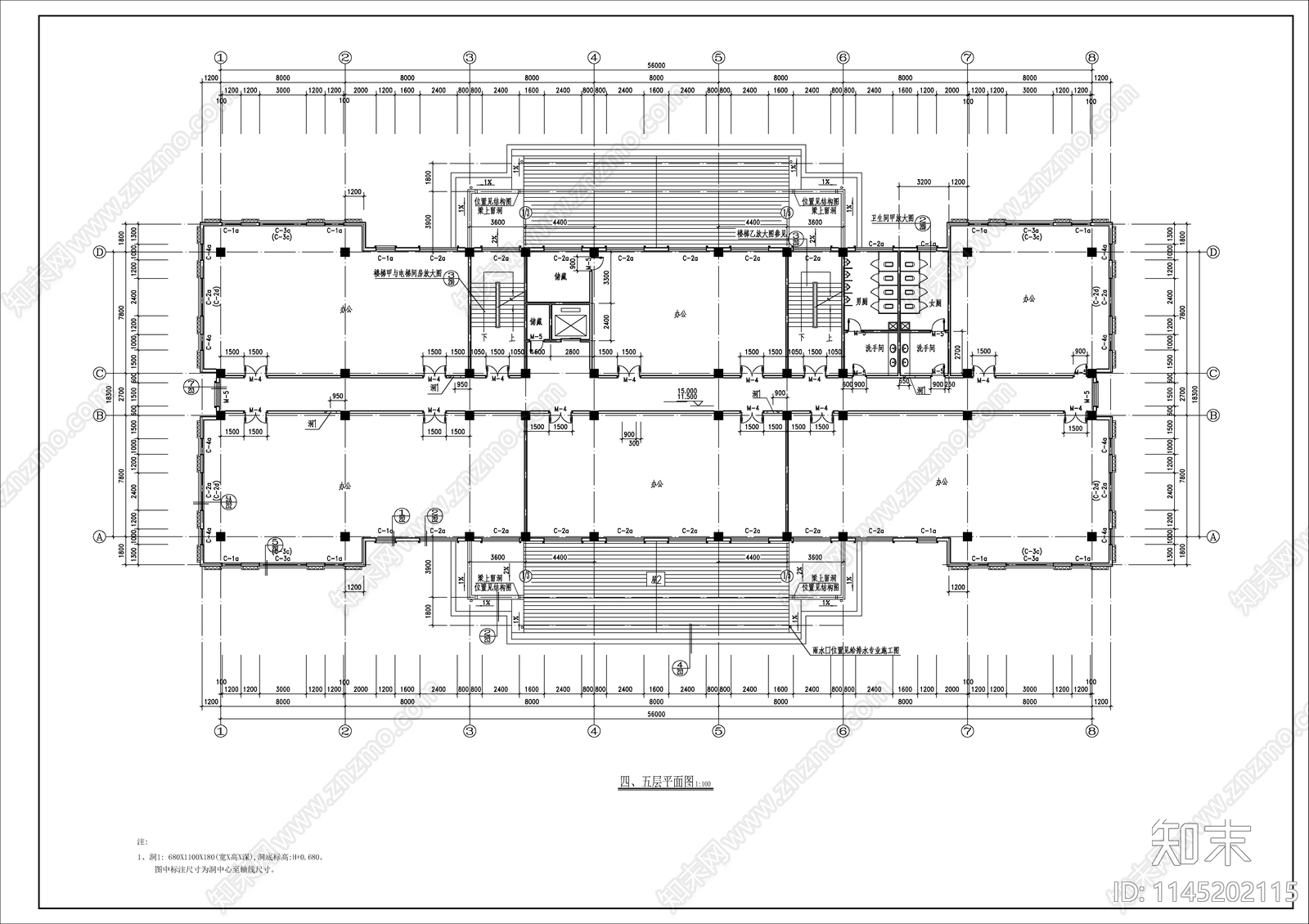 六层欧式办公楼cad施工图下载【ID:1145202115】