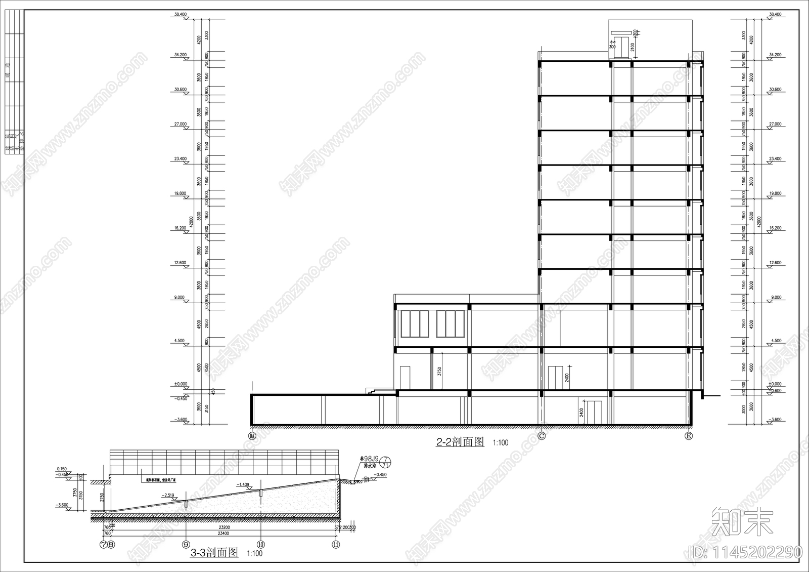 11层办公楼建筑cad施工图下载【ID:1145202290】
