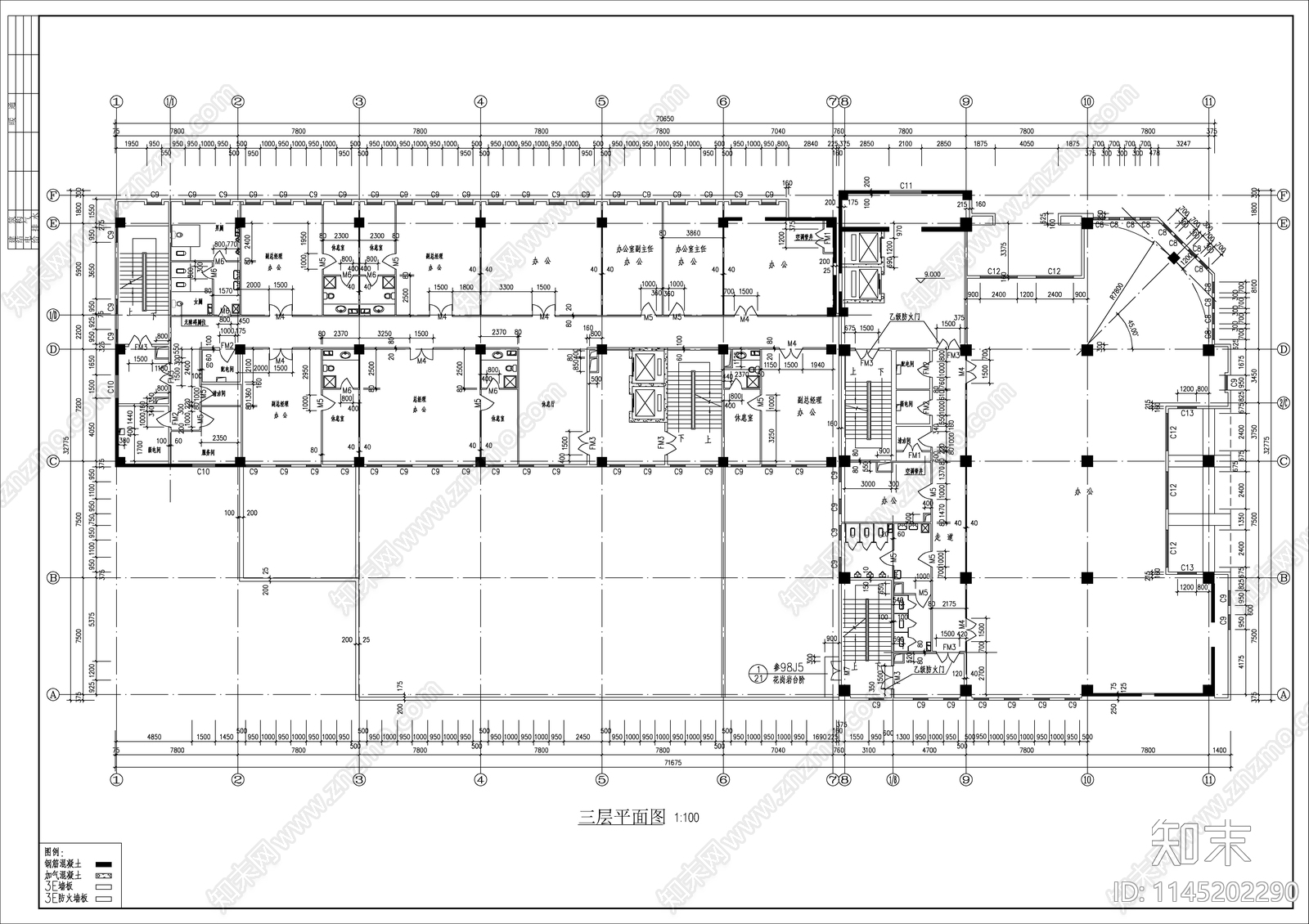 11层办公楼建筑cad施工图下载【ID:1145202290】