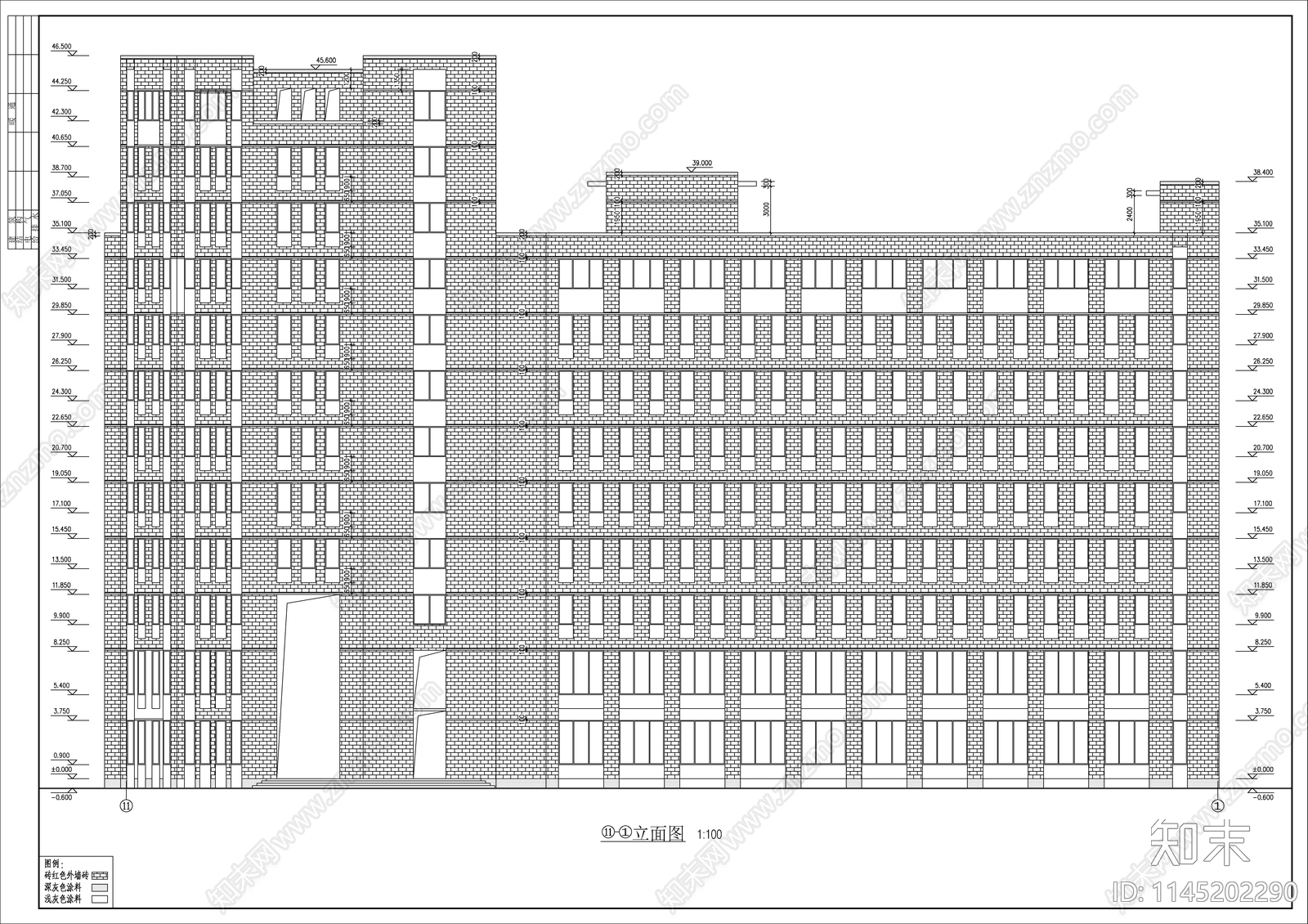 11层办公楼建筑cad施工图下载【ID:1145202290】