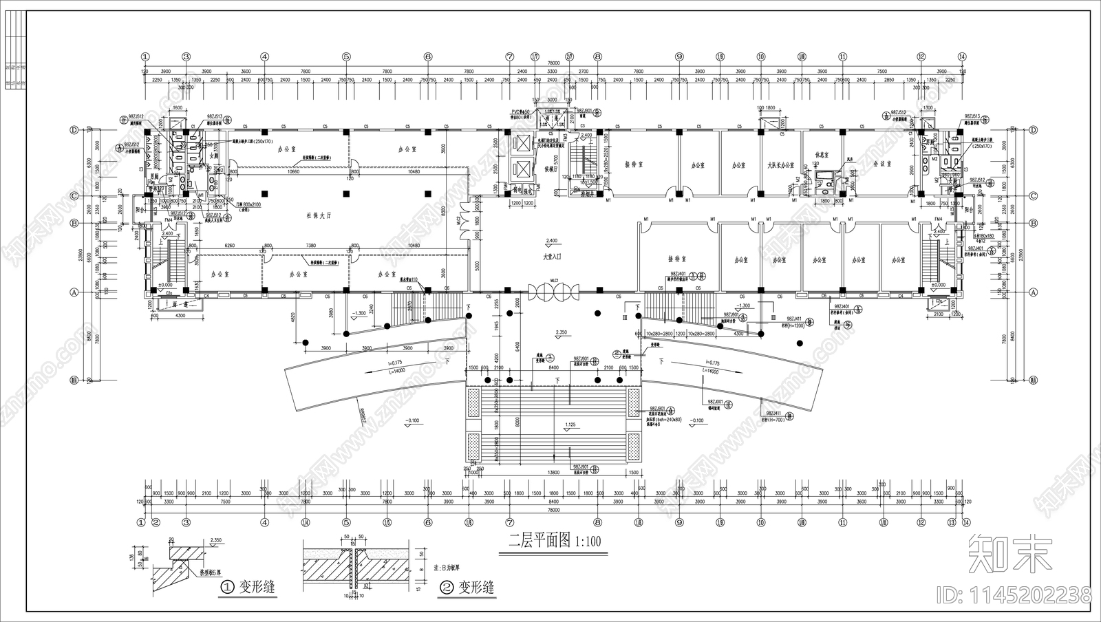 培训机构办公楼cad施工图下载【ID:1145202238】