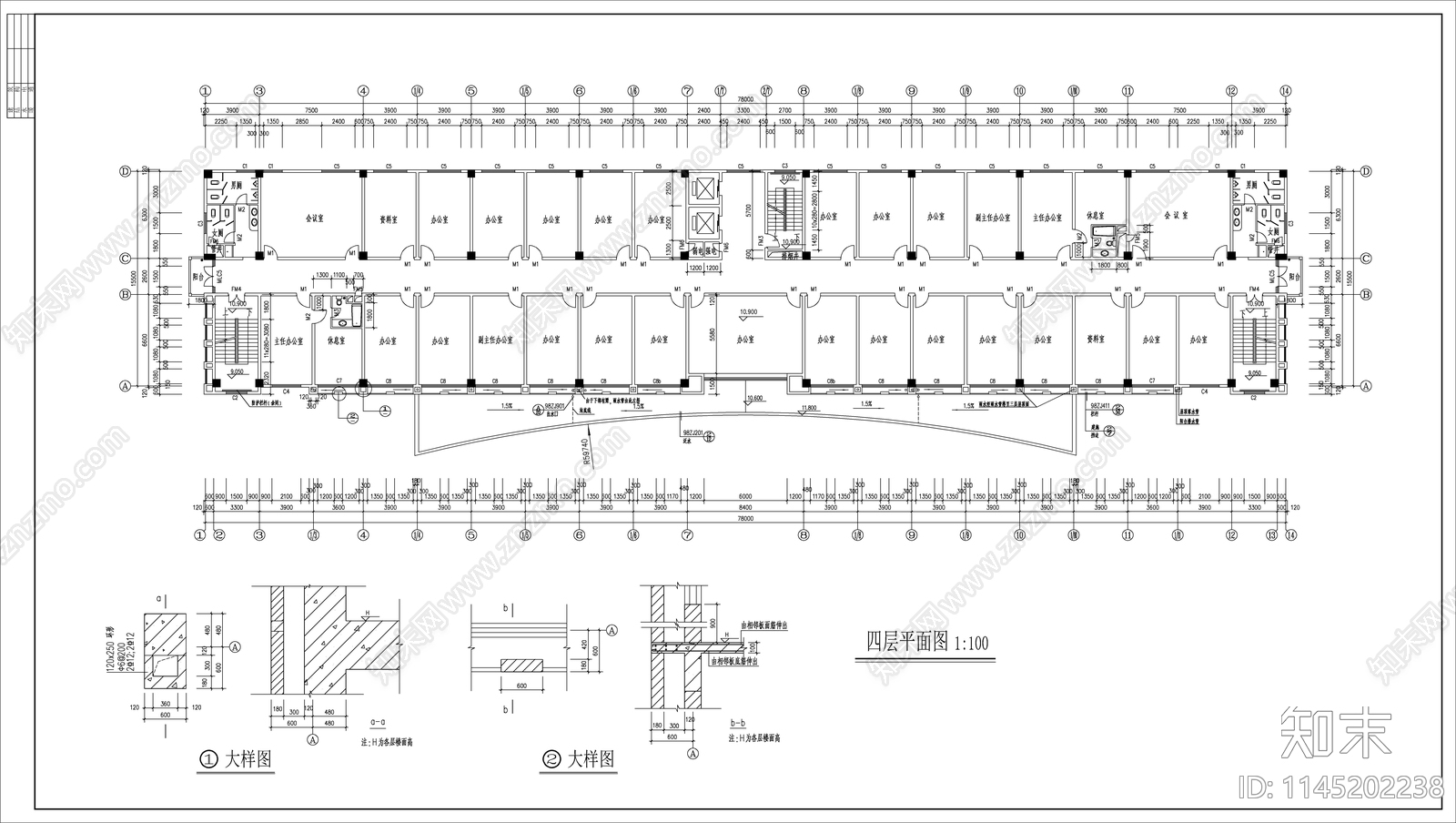 培训机构办公楼cad施工图下载【ID:1145202238】