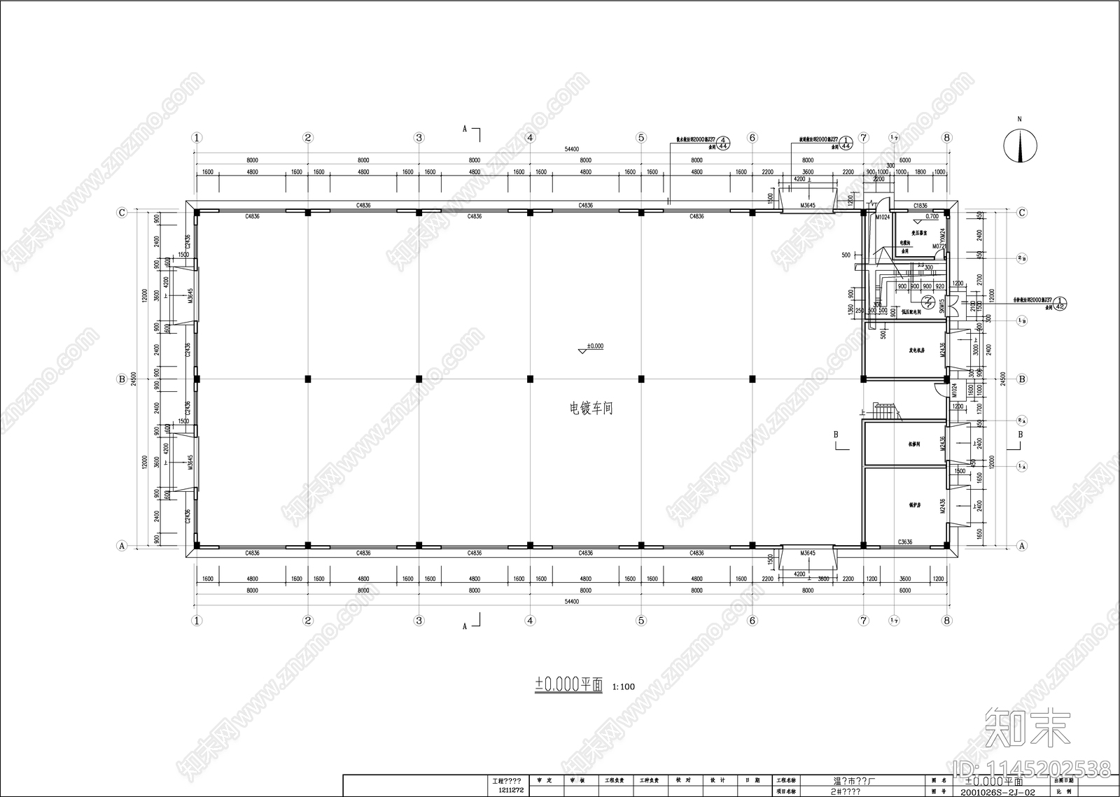 电镀车间建筑cad施工图下载【ID:1145202538】