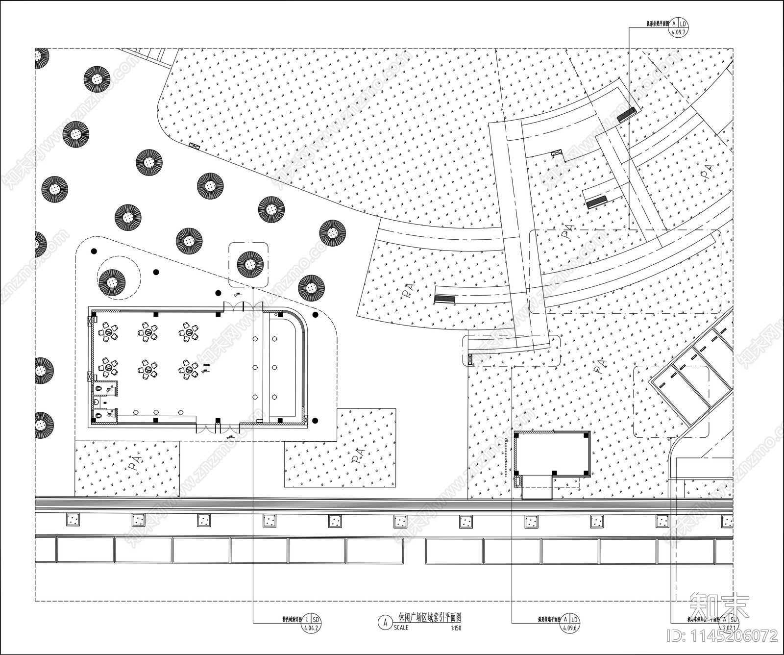 休闲广场区域景观详图cad施工图下载【ID:1145206072】