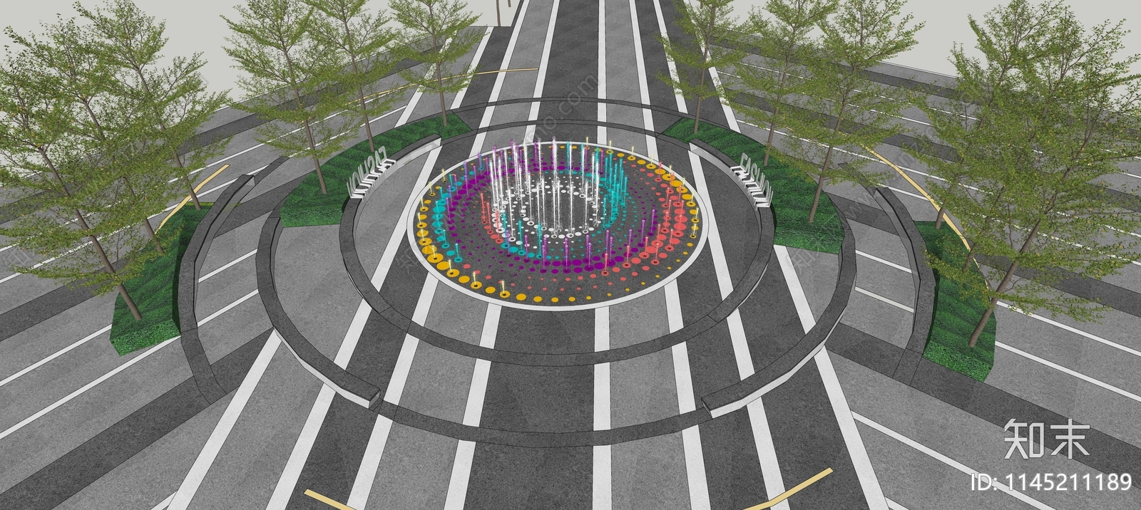 现代入口广场喷泉SU模型下载【ID:1145211189】
