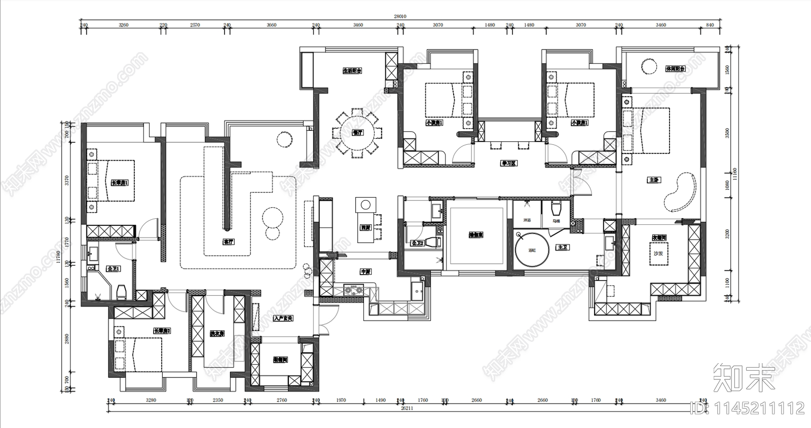 290平法式平层室内cad施工图下载【ID:1145211112】