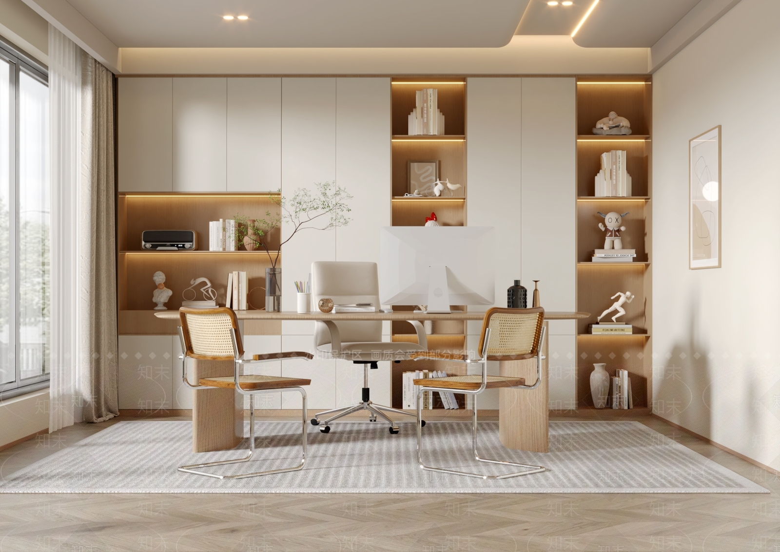 北欧原木风书房3D模型下载【ID:1145212312】