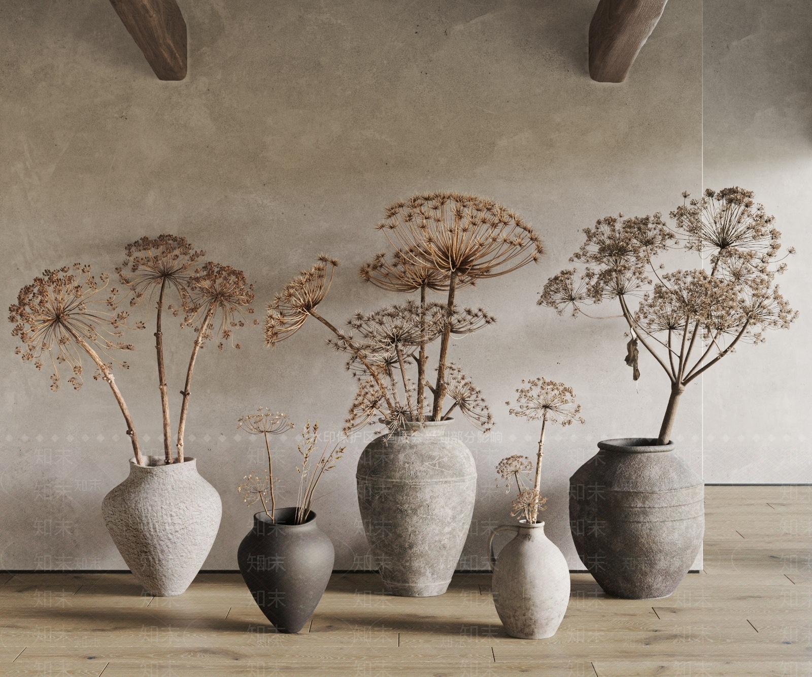 侘寂风干枝花瓶陶罐组合SU模型下载【ID:1145215856】