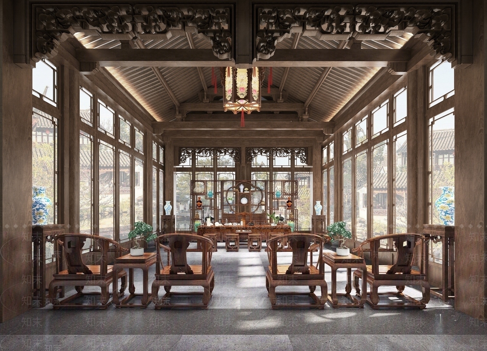 中式酒店休息区SU模型下载【ID:1145216593】