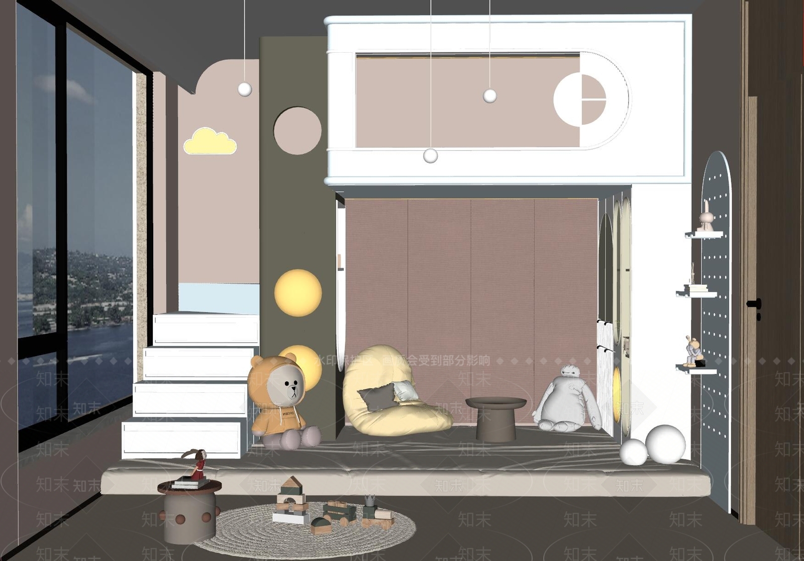 现代通用儿童房SU模型下载【ID:1145218475】