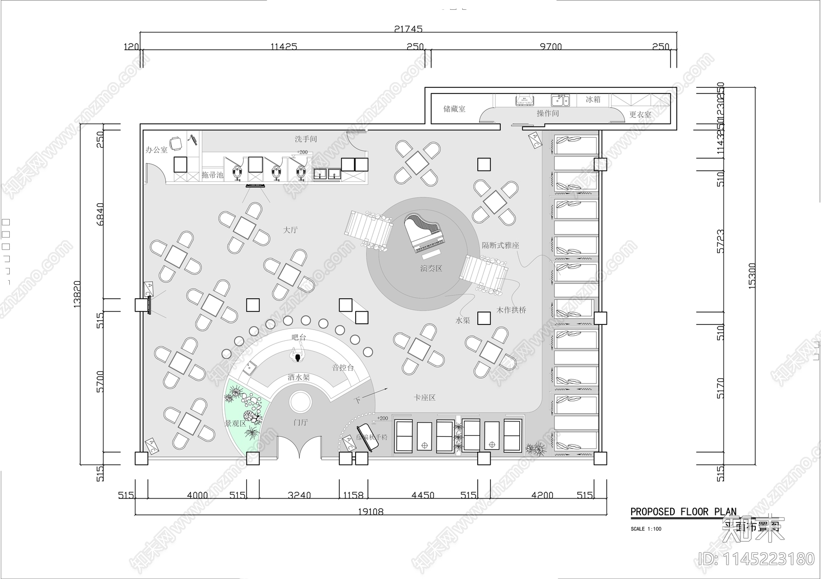 300㎡小酒吧平面布置施工图下载【ID:1145223180】