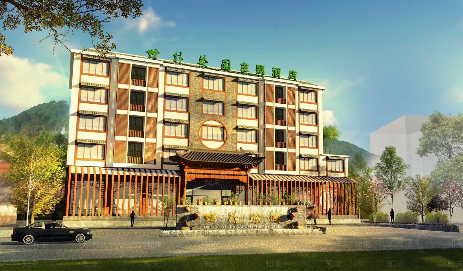 新中式酒店建筑SU模型下载【ID:1149740954】