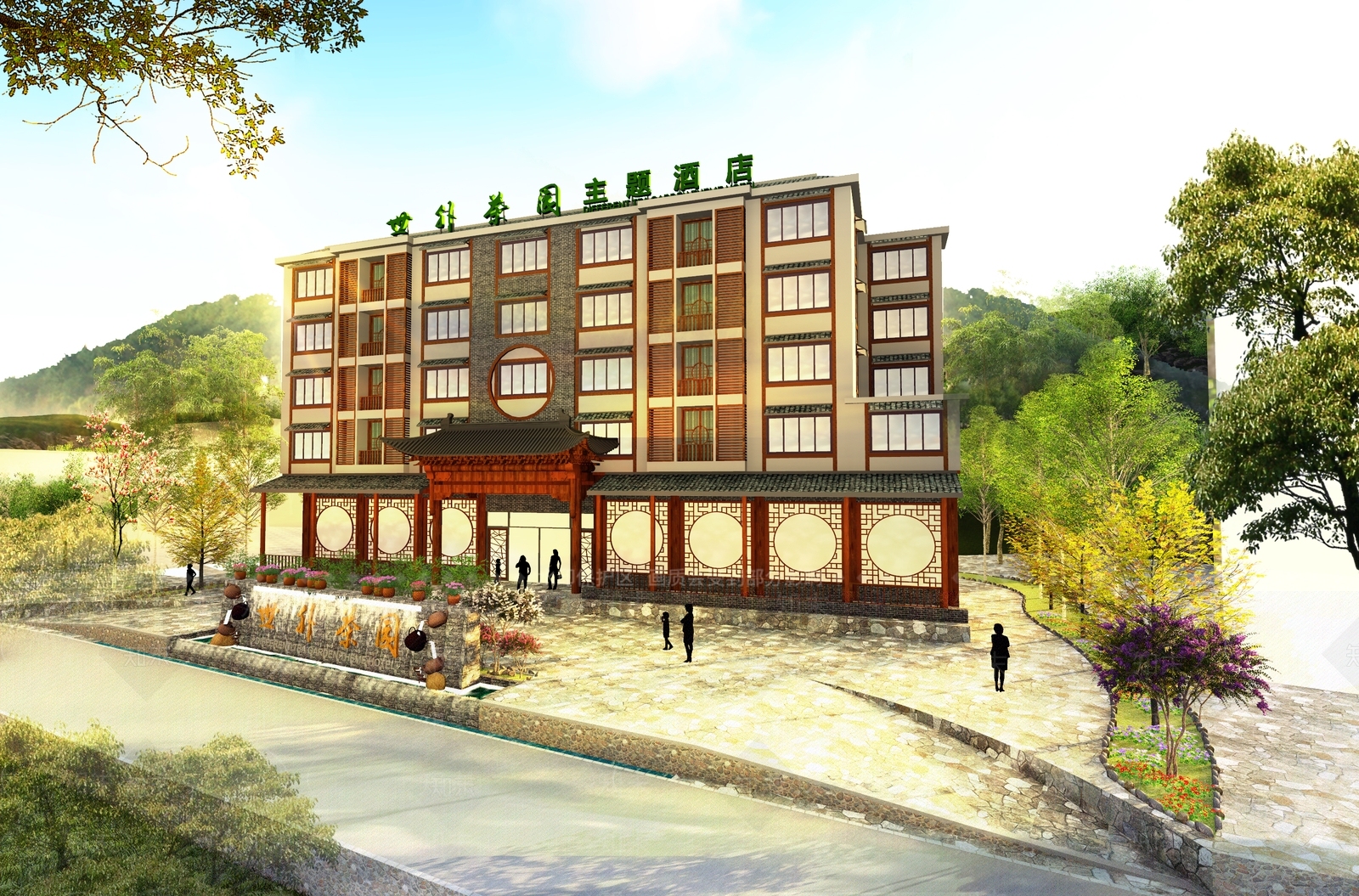 新中式酒店建筑SU模型下载【ID:1149740954】